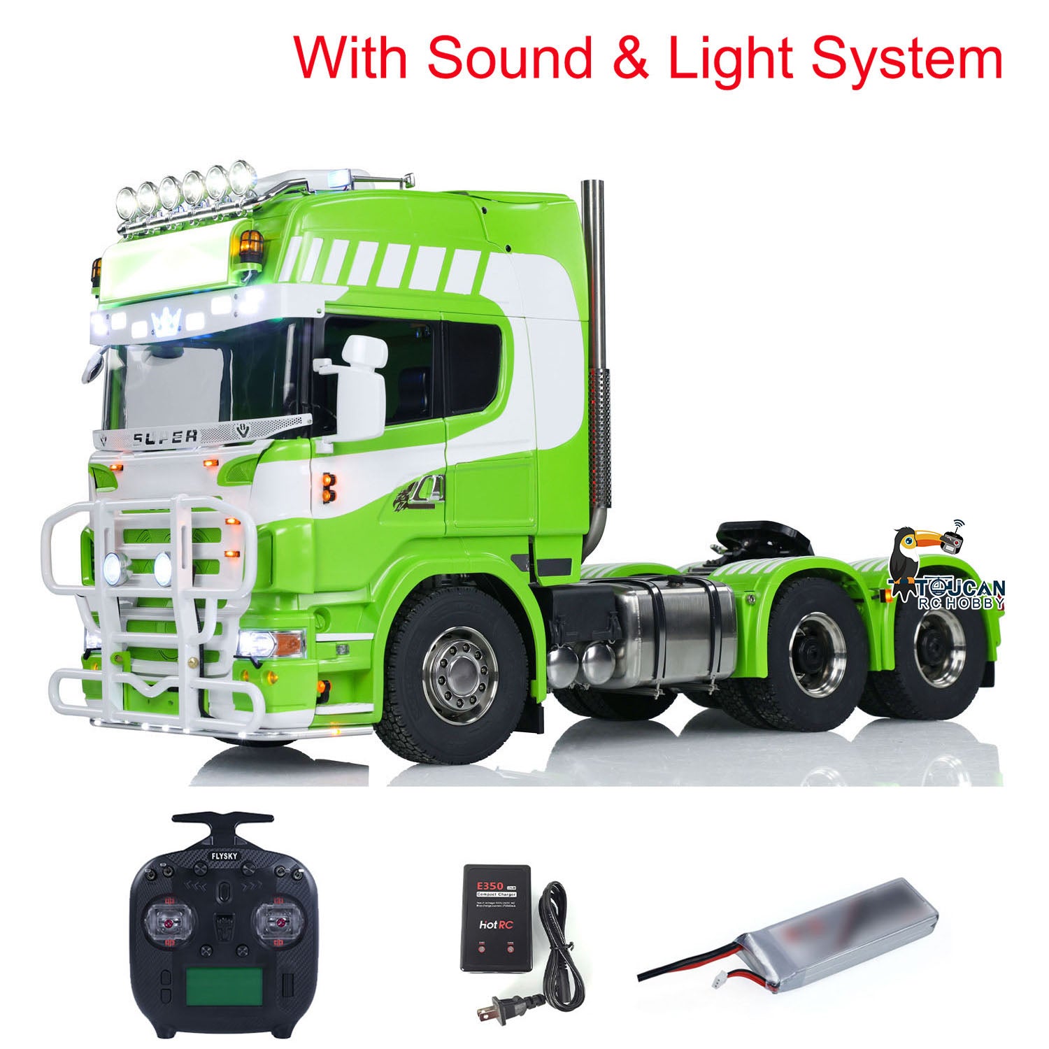 1/14 Scale 6x6 Metal Chassis RC Tractor Truck R620 RTR Model with Air Suspension, FlySky ST8 Radio System & 3-Speed Smoking Unit - Off-Road Adventure, Construction Site Simulation, RC Truck Racing