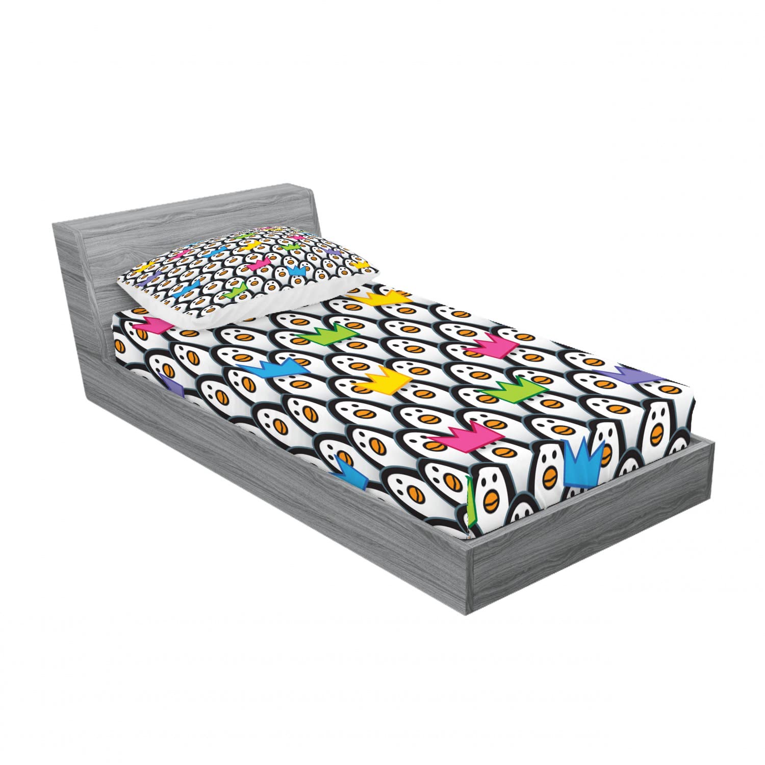 Ambesonne 2-Piece Twin Fitted Sheet Set with 2 Pillow Shams - Cute Penguin & Ice Animals Print Bedding - Soft Microfiber 4-Pc Bed Sheet Set for Kids & Teens - Perfect for Winter Themed Bedrooms & Cozy Sleepovers