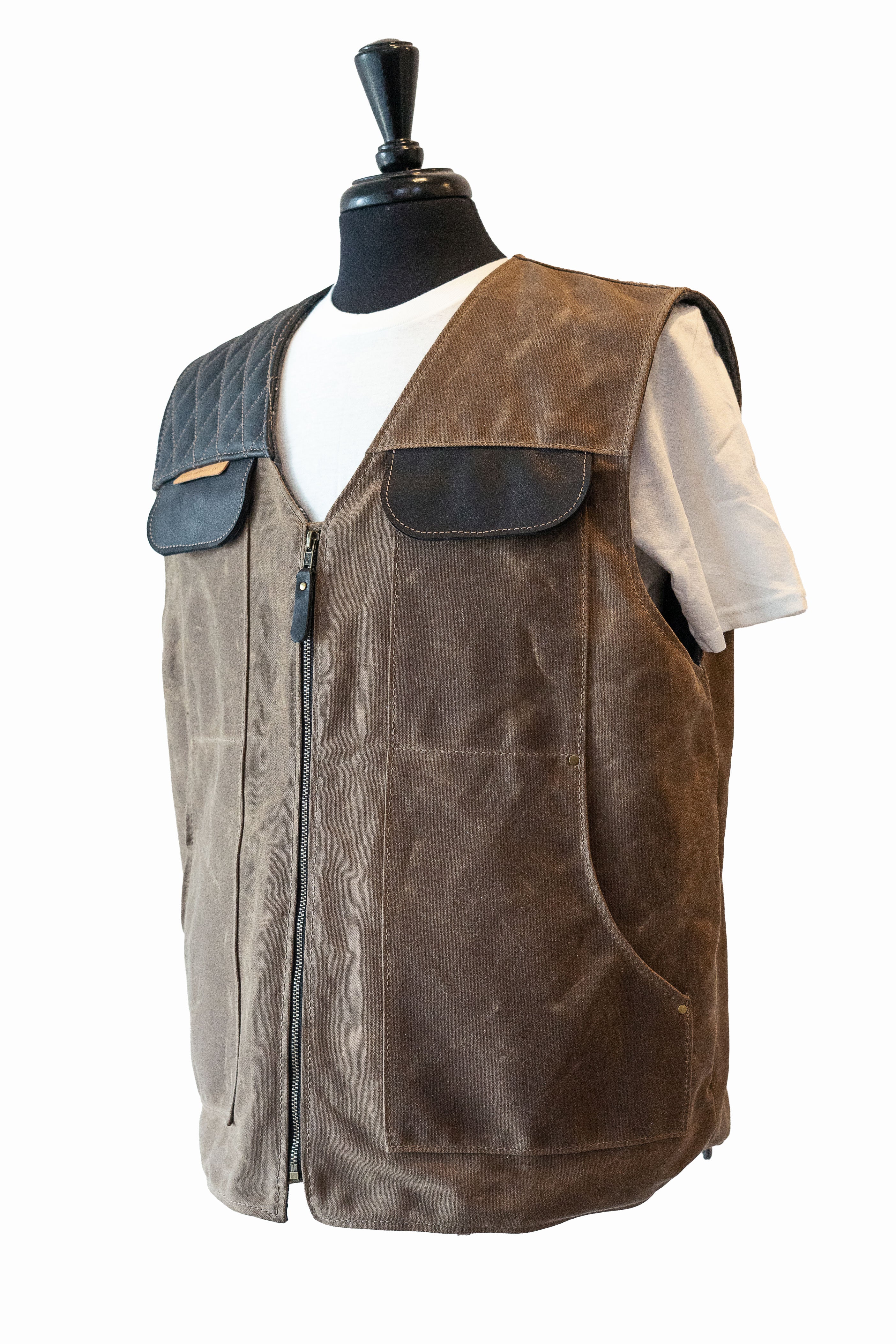 LIMITED EDITION VEST - Brush Brass Canvas & Black Leather Jacket for Men | Preorder Now | Perfect for Outdoor Adventures & Casual Wear