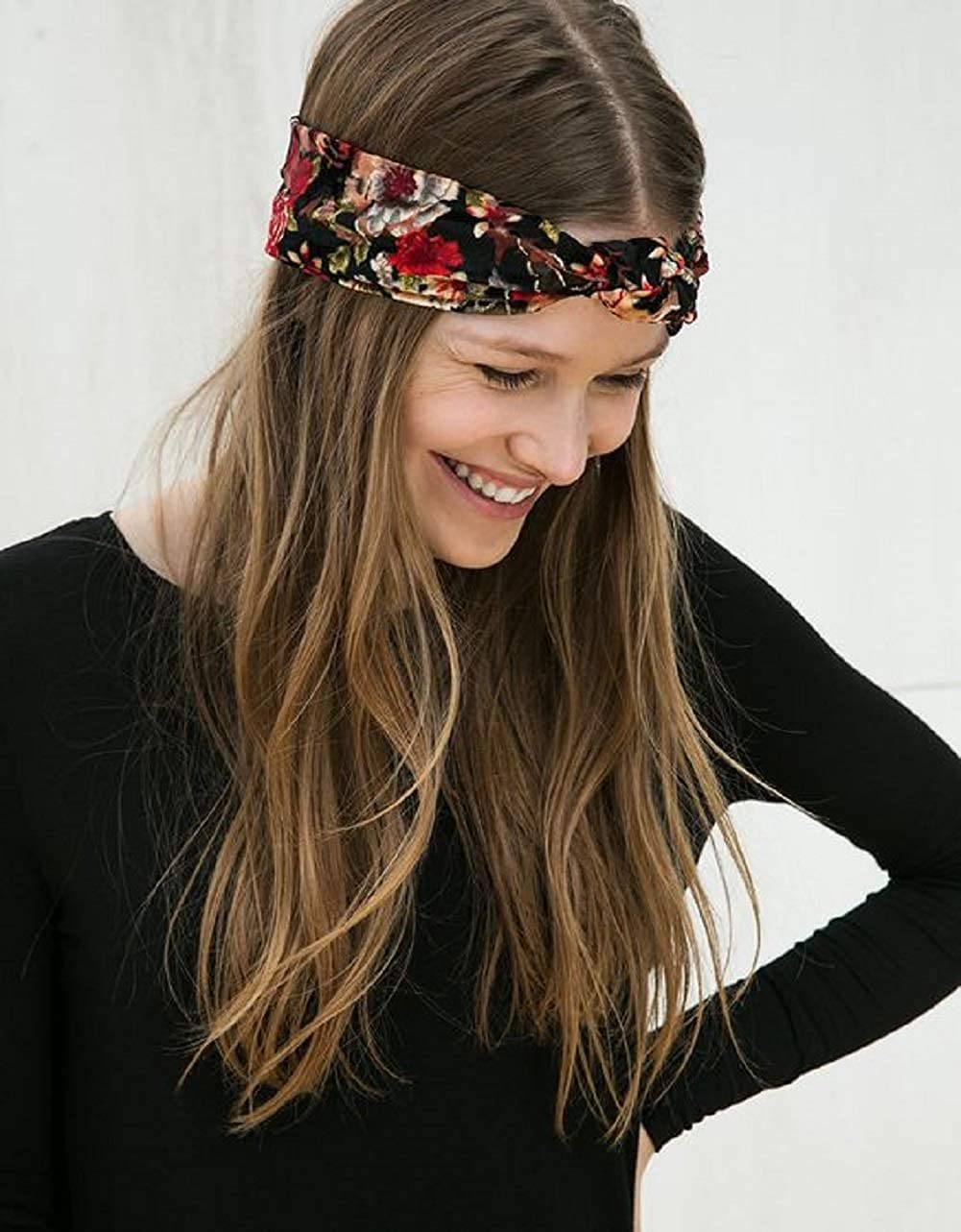 Trendy Women's 6 Pack Elastic Headbands - Soft Stretchy Hair Accessories for Women & Girls (6 Random Floral Print Designs) - Perfect for Workouts, Yoga, Sports and Everyday Styling