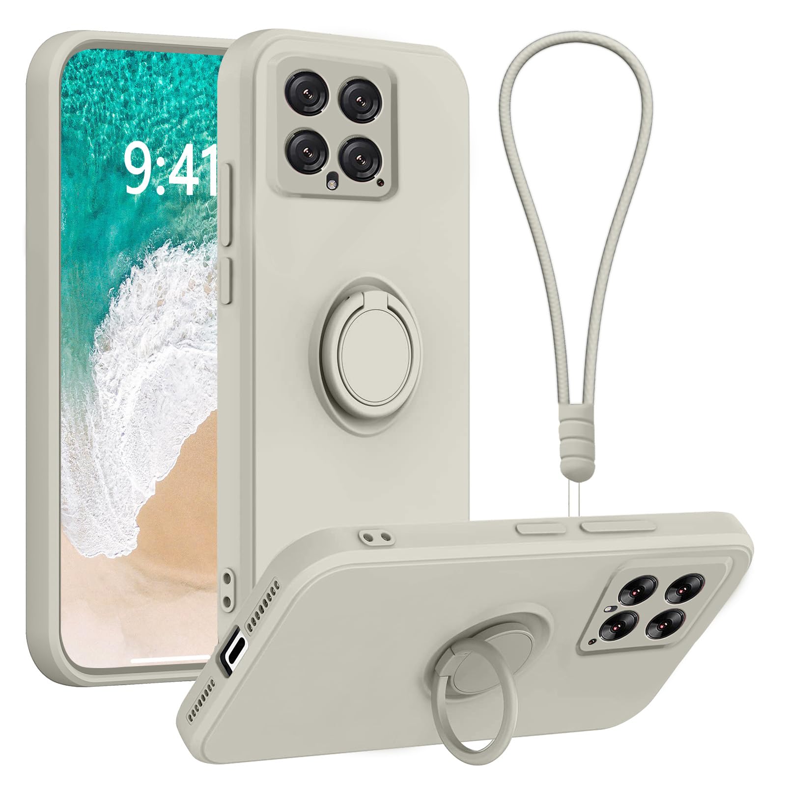 Galful Silicone Phone Case for Xiaomi 14 5G with 360° Ring Stand - Thin Slim Protective Cover with Microfiber Lining & Anti-Scratch Design (White) - Perfect for Daily Use, Travel, and Hands-Free Viewing