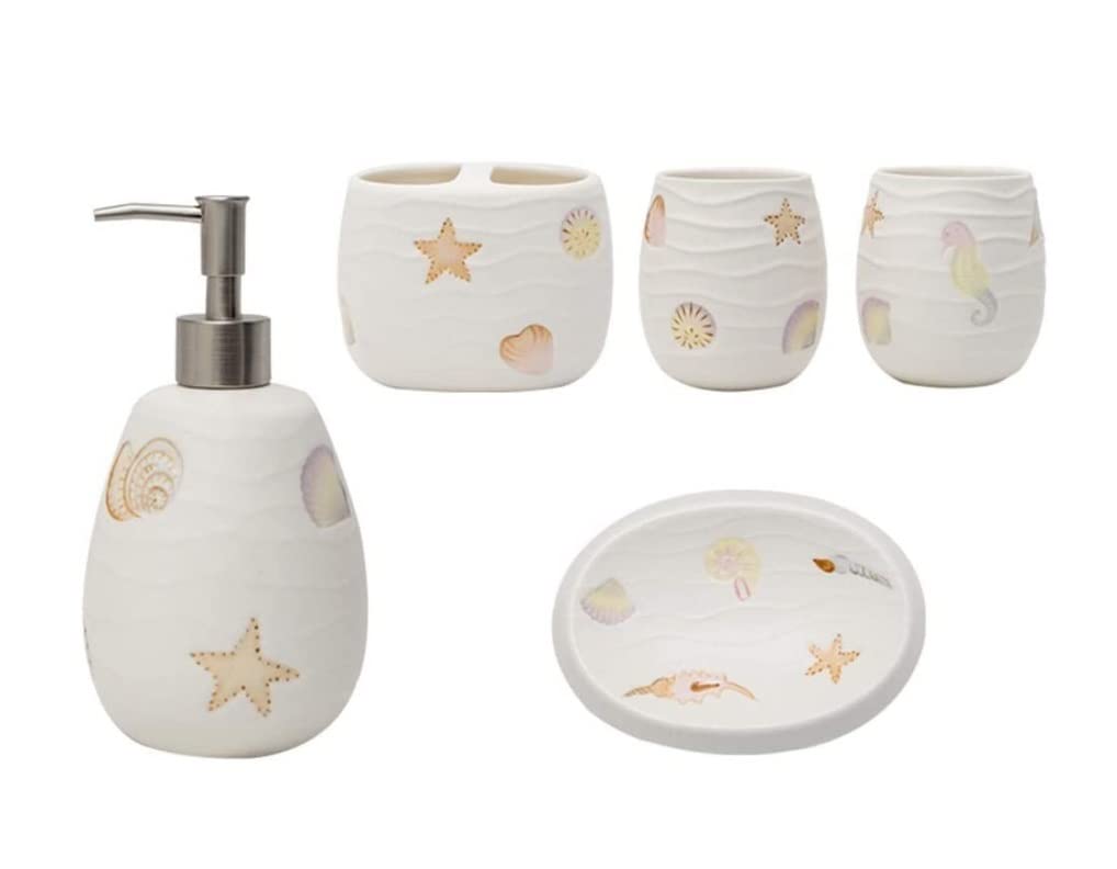 5-Piece Marine Series Bathroom Accessories Set - Soap Dispenser, Toothbrush Holder, Soap Dish & Tumbler | Modern Coastal Bath Decor for Guest Bathrooms & Beach House Style