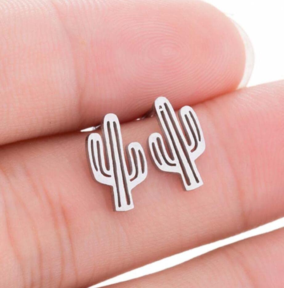 2 Pairs Stainless Steel Cactus Stud Earrings for Women & Men - Gold & Silver Tiny Stud Earrings Set - Perfect for Everyday Wear, Gifts & Boho Fashion