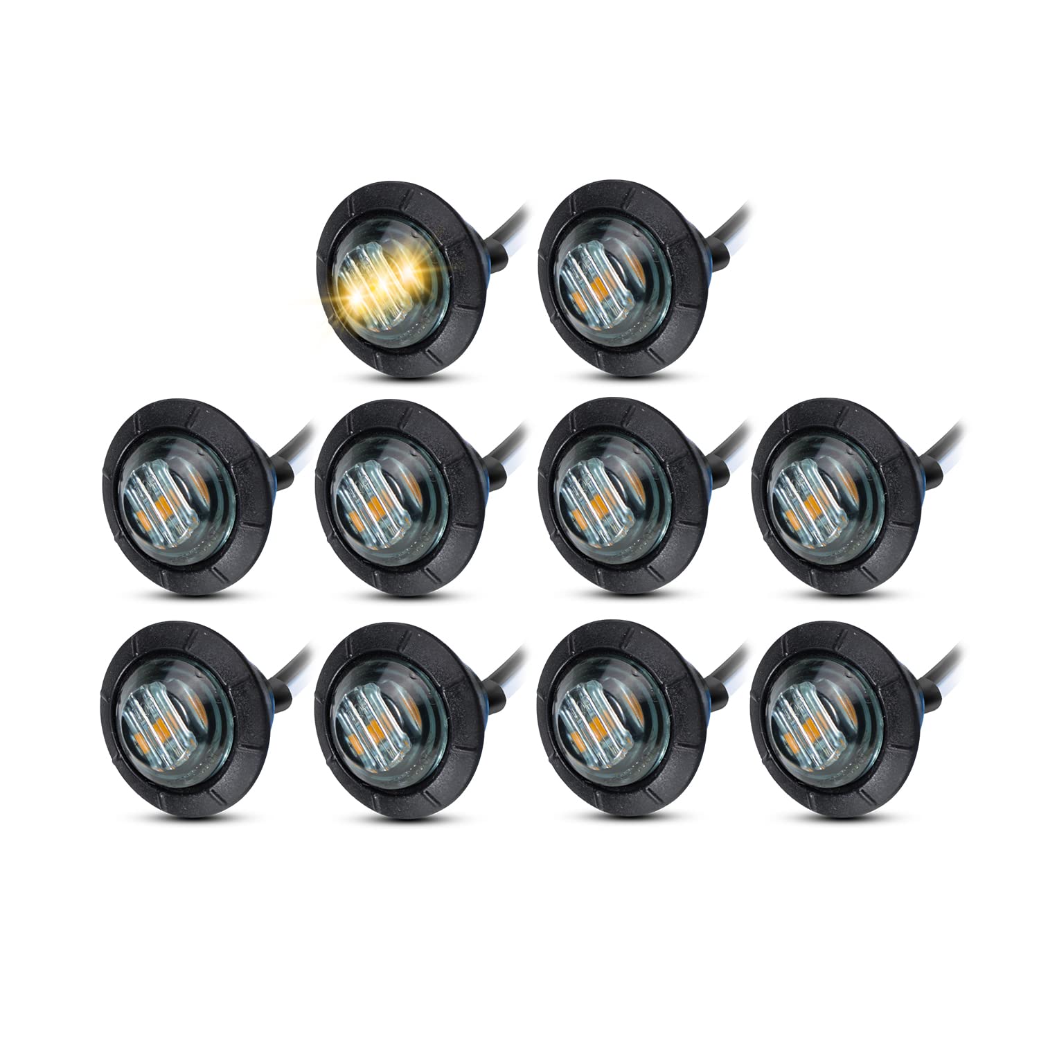 10-Pack MADCATZ Meerkatt 3/4 Inch Amber LED Side Marker Lights - Smoked Lens Mini Round Clearance Lights for Trucks, Trailers, Buses & Pickups (12V DC with Grommets) - Perfect for Night Driving Safety & Vehicle Visibility