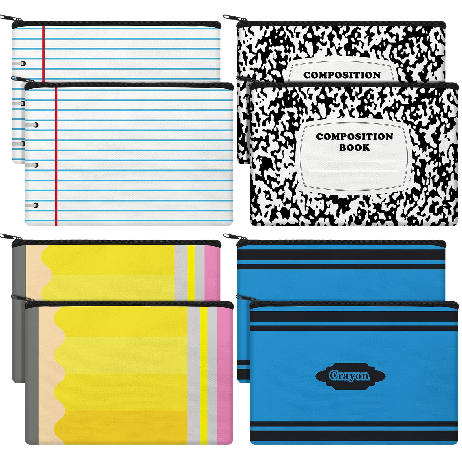 8-Piece Set Teacher Appreciation Makeup Bags - Bulk Pencil, Crayon & Notebook Design Cosmetic Pouches (9