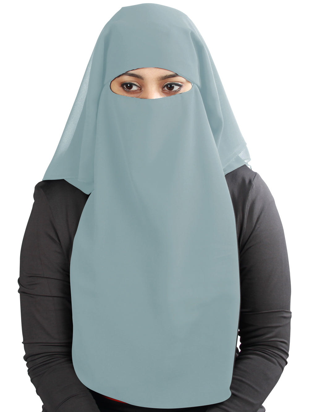 Black Georgette 3-Layer Niqab for Women - Modest Islamic Face Covering for Prayer, Travel, and Daily Wear