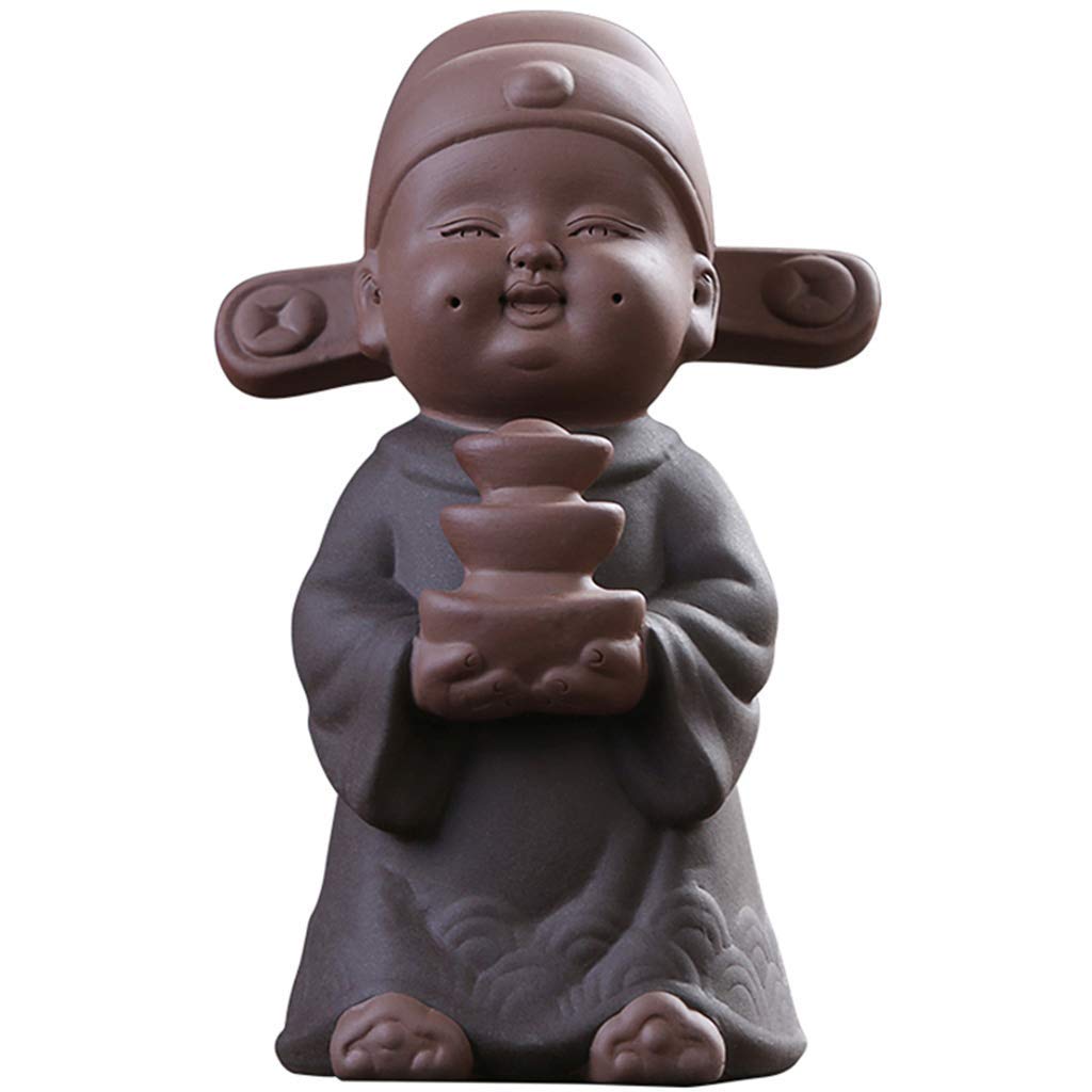 LUISONG YH-KE Handcrafted Small Buddha Statue - Purple Sand Tea Pet & Home Decor (7.5x13cm, Brown) | Zen Meditation Gift, Tea Ceremony Accessory, Desk Ornament, Spiritual Decor for Yoga & Mindfulness