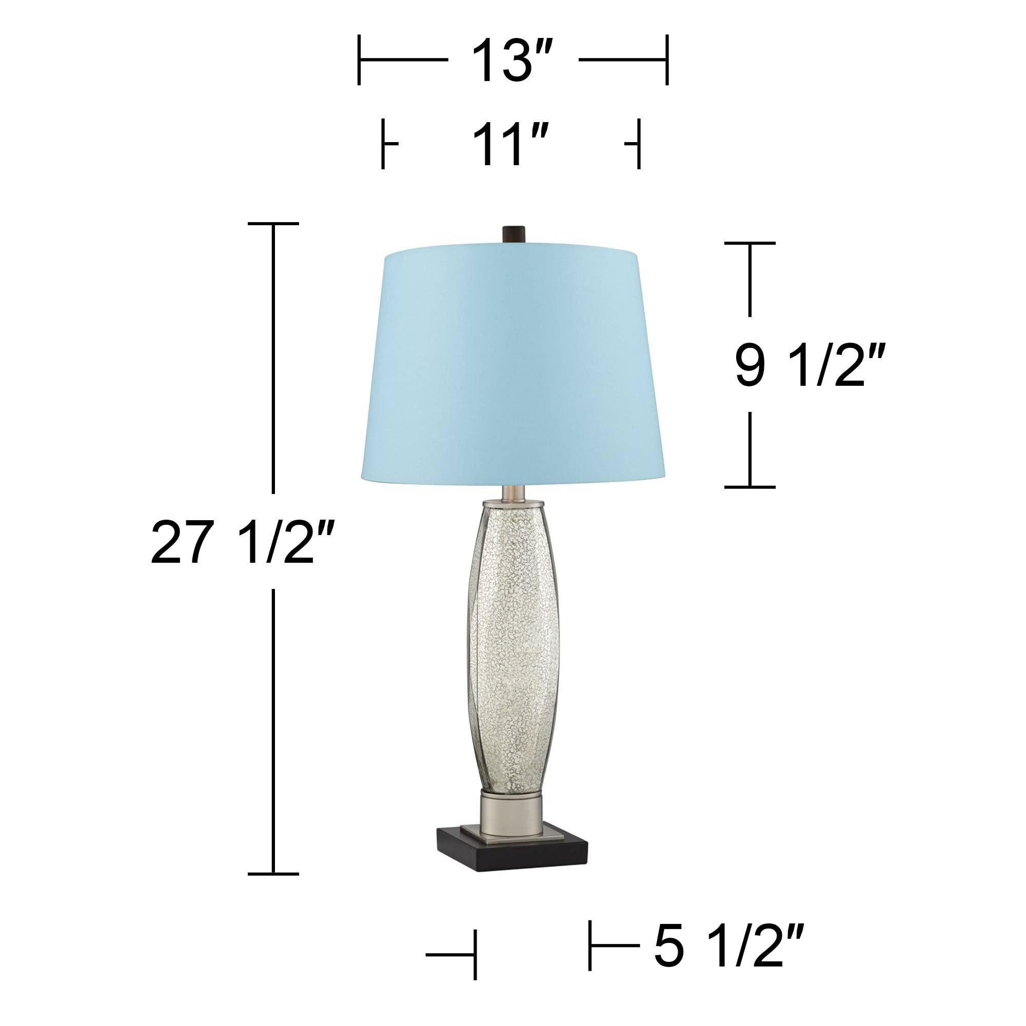 Regency Hill Landro Modern Luxury Table Lamps - Set of 2 Mercury Glass Silver Blue Drum Shade, 27.5