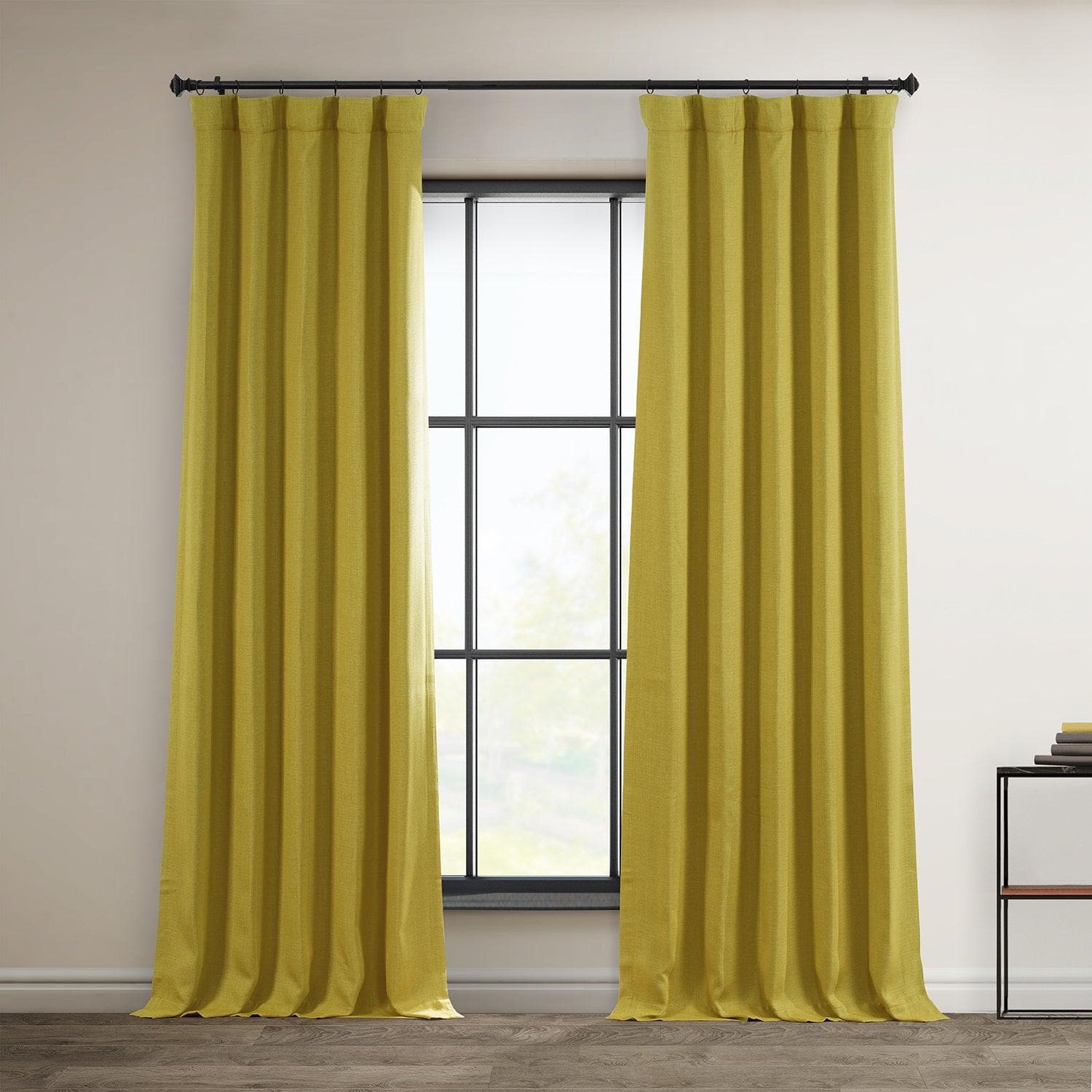 Ochre Textured Faux Linen Blackout Curtains for Bedroom & Living Room - Light Blocking Window Drapes for Better Sleep & Privacy