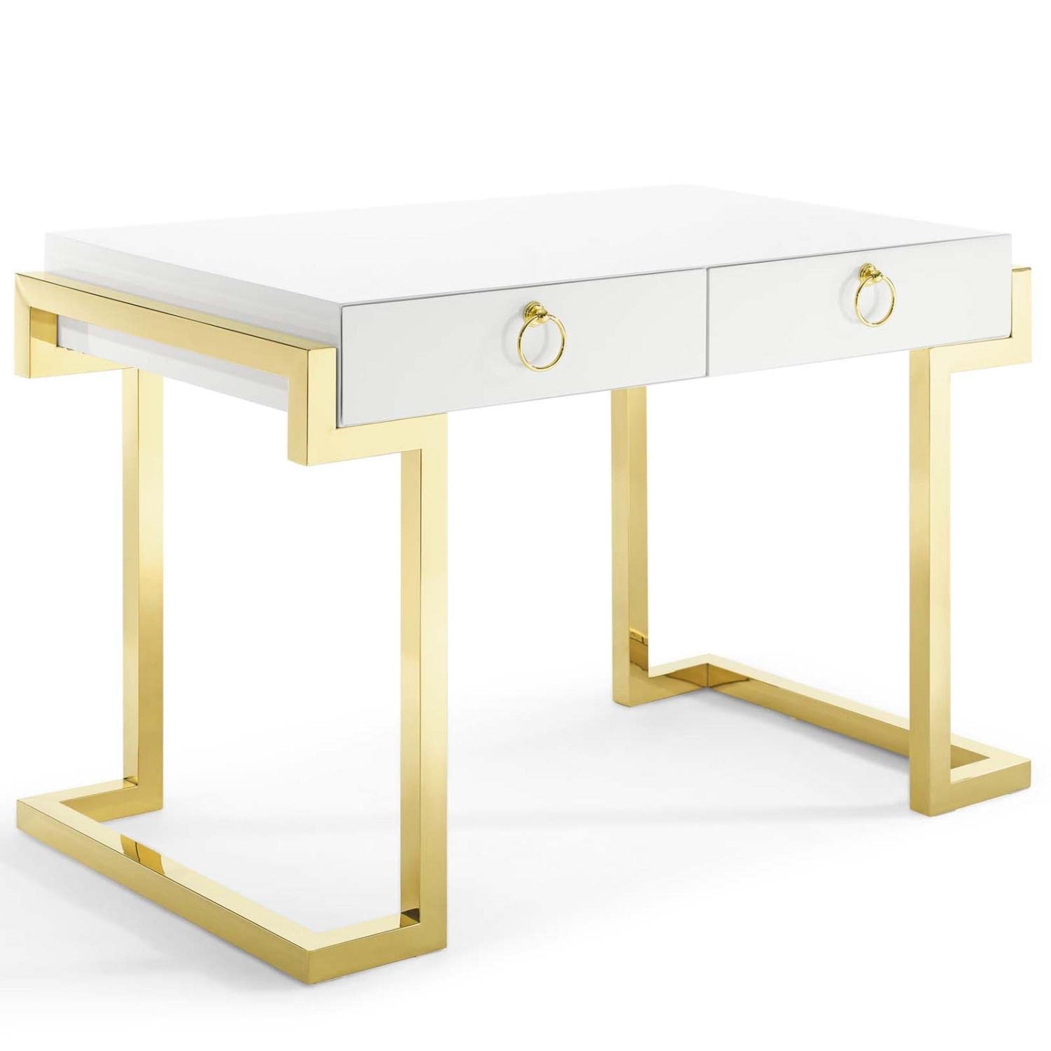 Modway Ring Office Desk - Modern Gold & White Writing Desk for Home Office, Study, or Workspace - Stylish & Functional Workstation for Professionals & Students