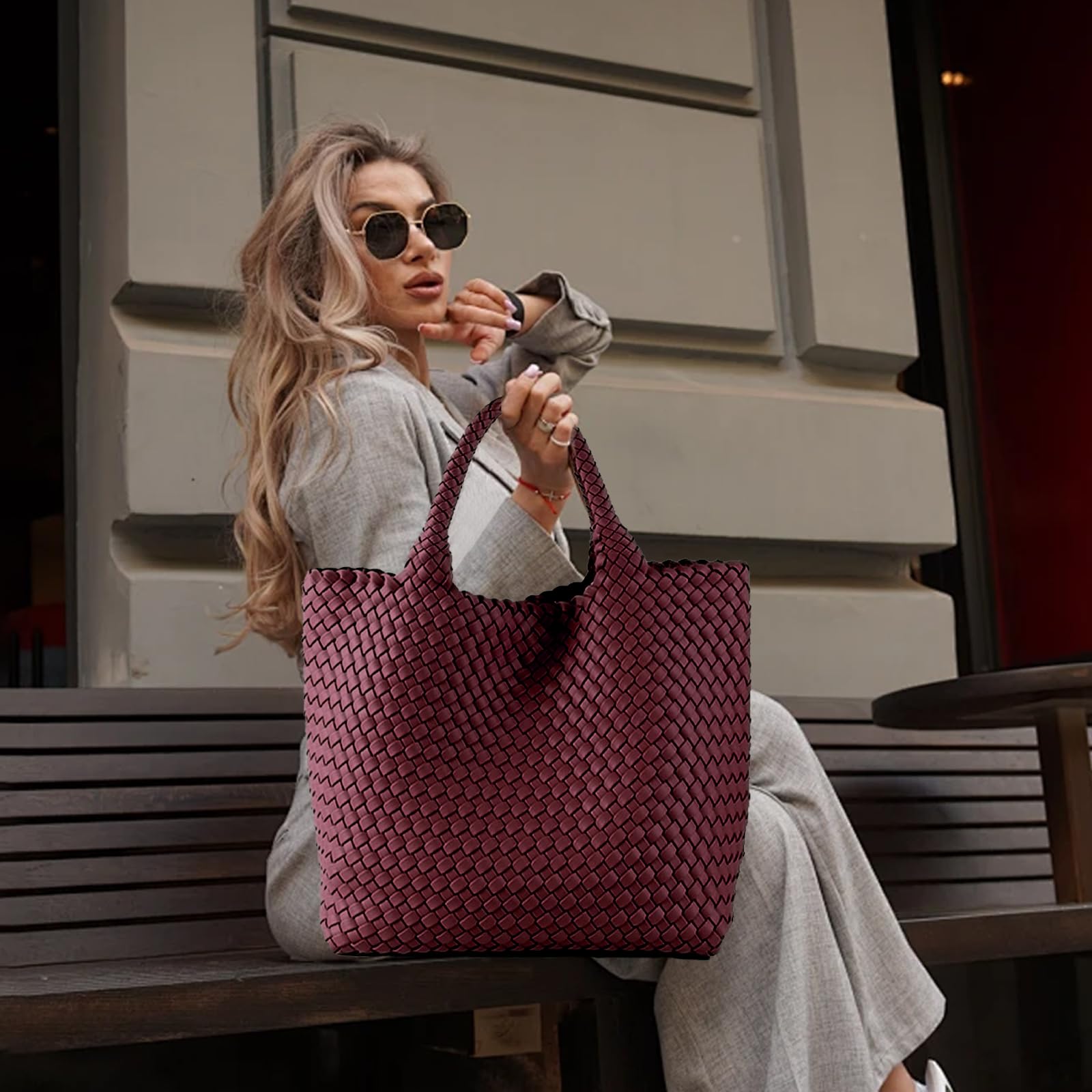 JINMANXUE Women's Fashion Woven Tote Bag - Large Capacity Shopper Handbag for Travel, Work & Daily Use | Stylish Shoulder Purse for Women