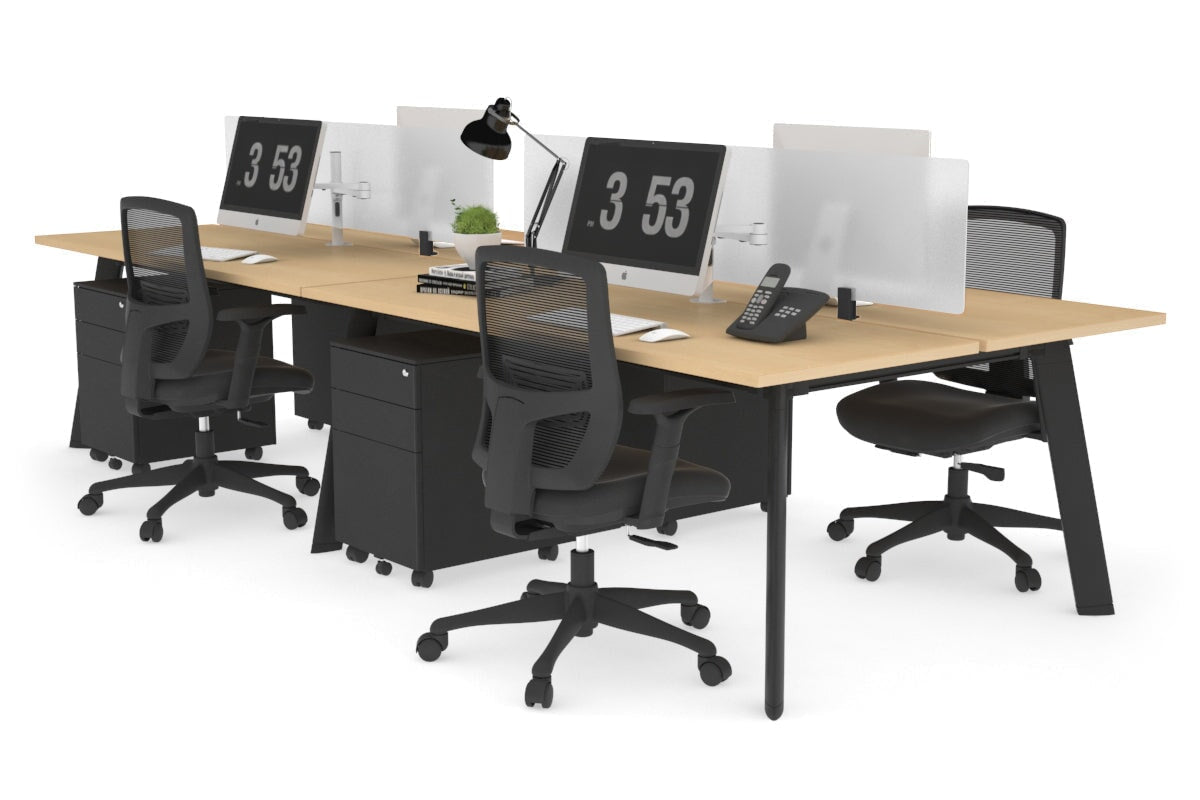 4-Person Workstation with Black Frame - 1800L x 700W Office Desk for Team Collaboration & Productivity | Perfect for Open Offices, Coworking Spaces & Home Offices