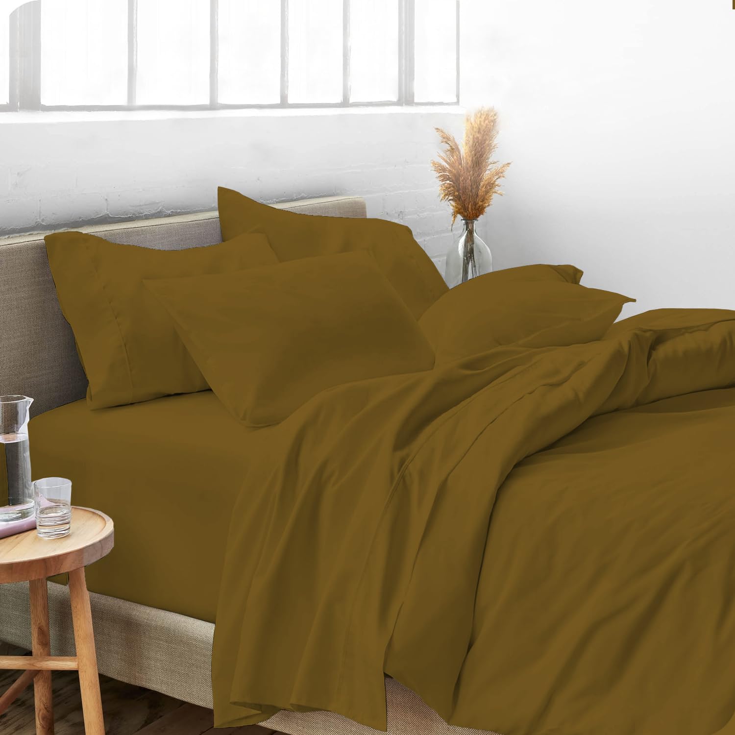 Premium 800 Thread Count Full Size Egyptian Cotton Bed Sheets Set - 6 Piece (Fitted Sheet, Flat Sheet, 4 Pillowcases) - Taupe Solid Sateen Weave - 15