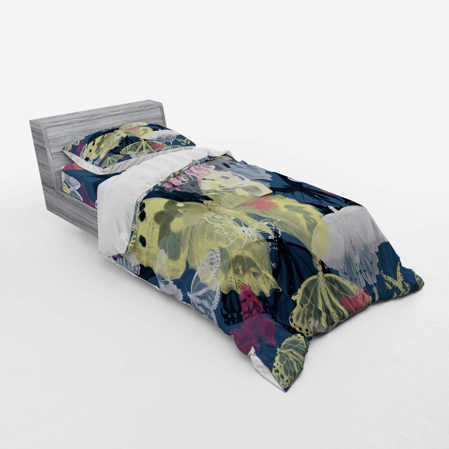 Ambesonne Abstract Duvet Cover Set - Colorful Hand-Painted Butterfly Design, 3-Piece Twin XL Bedding Set with Sham & Fitted Sheet | Spring Wildlife Theme for Modern Bedrooms & Guest Rooms