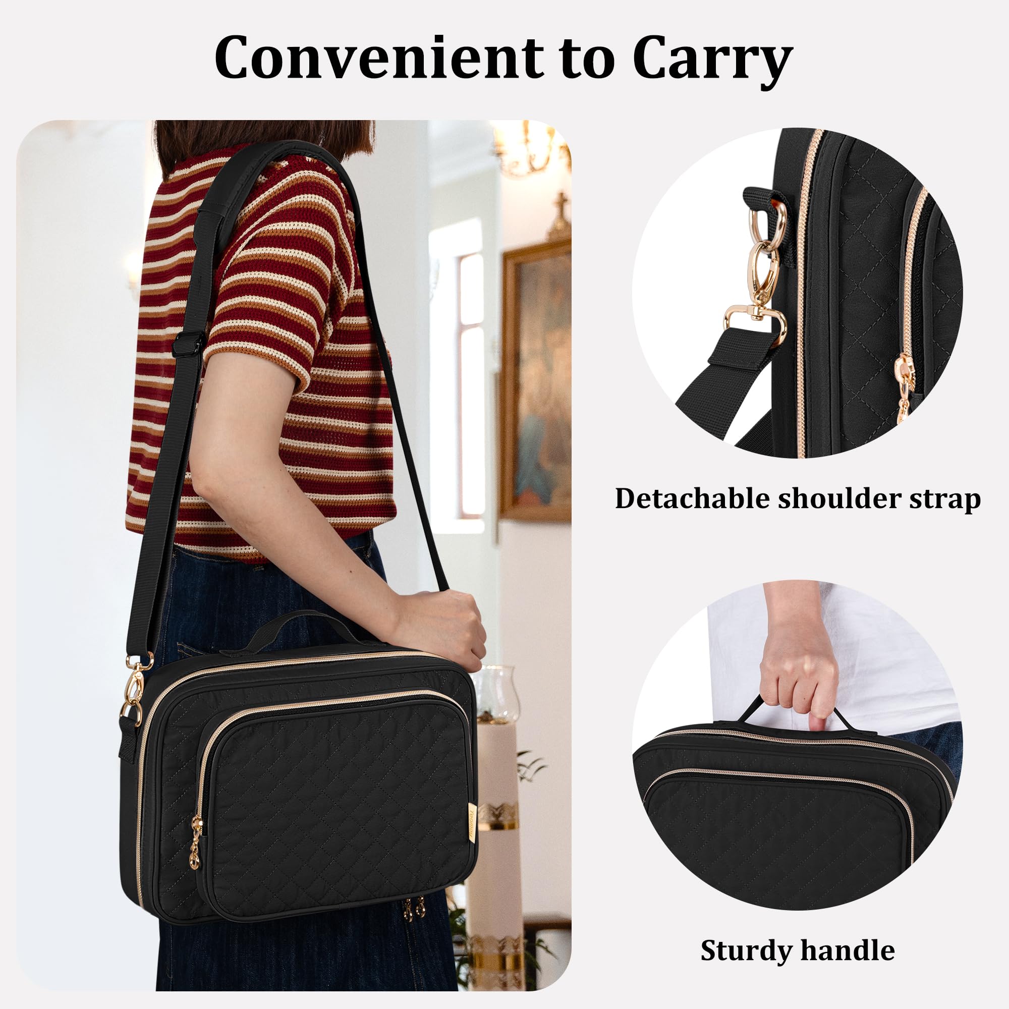 Teamoy Large Bible Cover for Men & Women - Quilted Church Bag with Shoulder Strap & Detachable Pen Slots - Perfect for Church, Bible Study & Travel - Black
