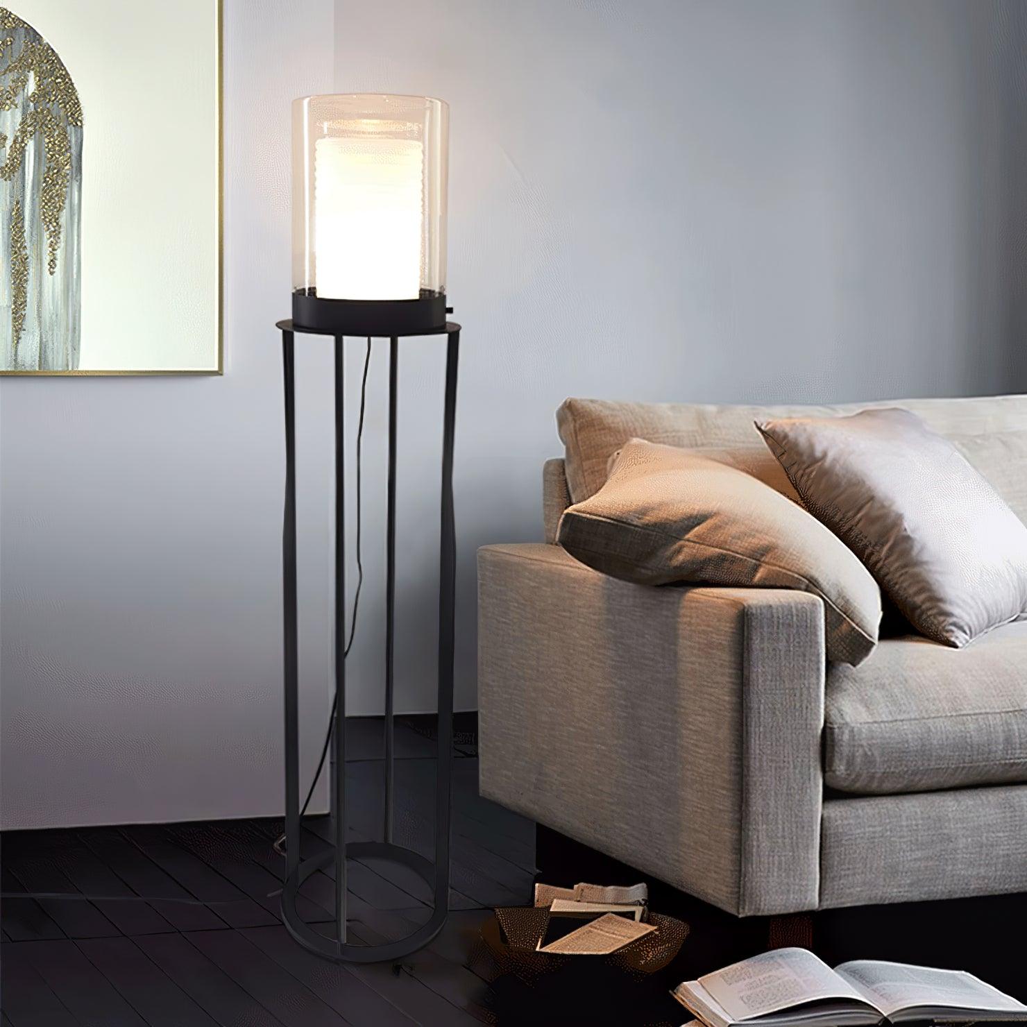 Modern Dual Cylinder Glass Floor Lamp - Elegant Living Room Lighting for Home Decor, Bedroom, Office & Reading Nook