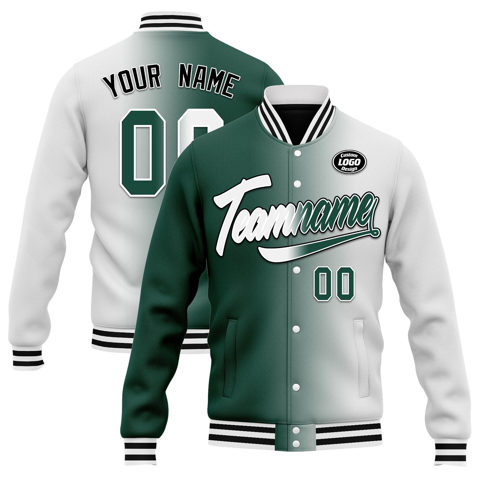 Custom Gradient Fashion Bomber Jacket - Full Snap Varsity Letterman Personalized Coat (FZ005 D028016 22) - Perfect for School Spirit, Sports Events & Streetwear Fashion