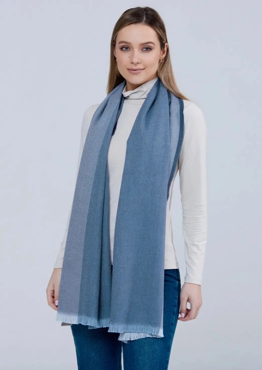 Foxford Giant Merino Wool Scarf with Denim Border - Soft Warm Winter Accessory for Men & Women | Perfect for Cold Weather, Outdoor Activities & Fashion Layering