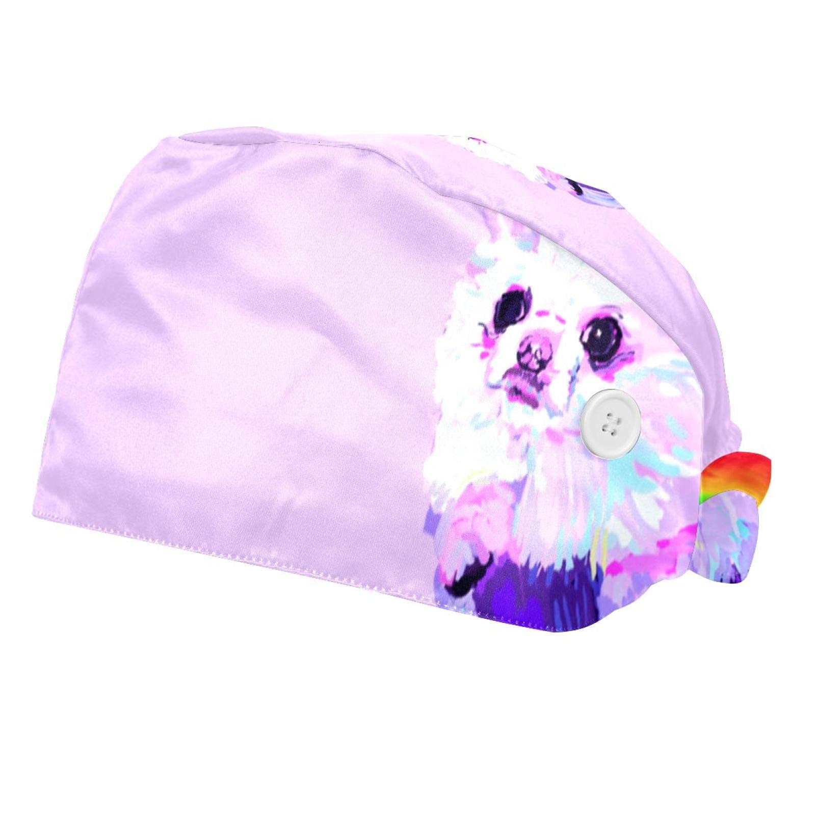 2 Pack Adjustable Work Caps with Button & Sweatband - Unicorn Dog Bouffant Hats for Women & Men - Perfect for Chefs, Nurses, Food Service & Hair Salon Professionals