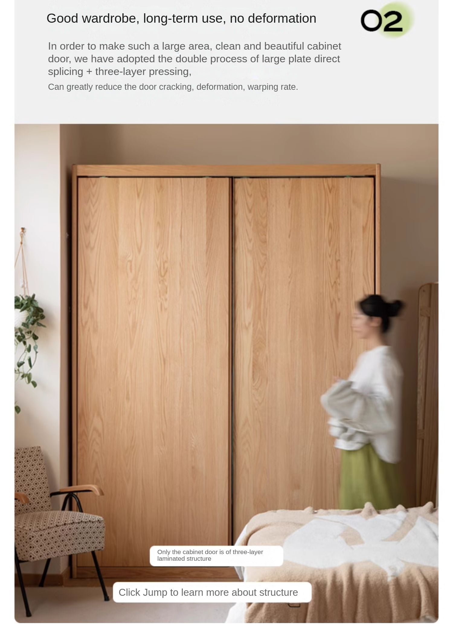 Solid Oak Wood Sliding Door Wardrobe Closet - Modern Storage Solution for Bedroom, Living Room & Office
