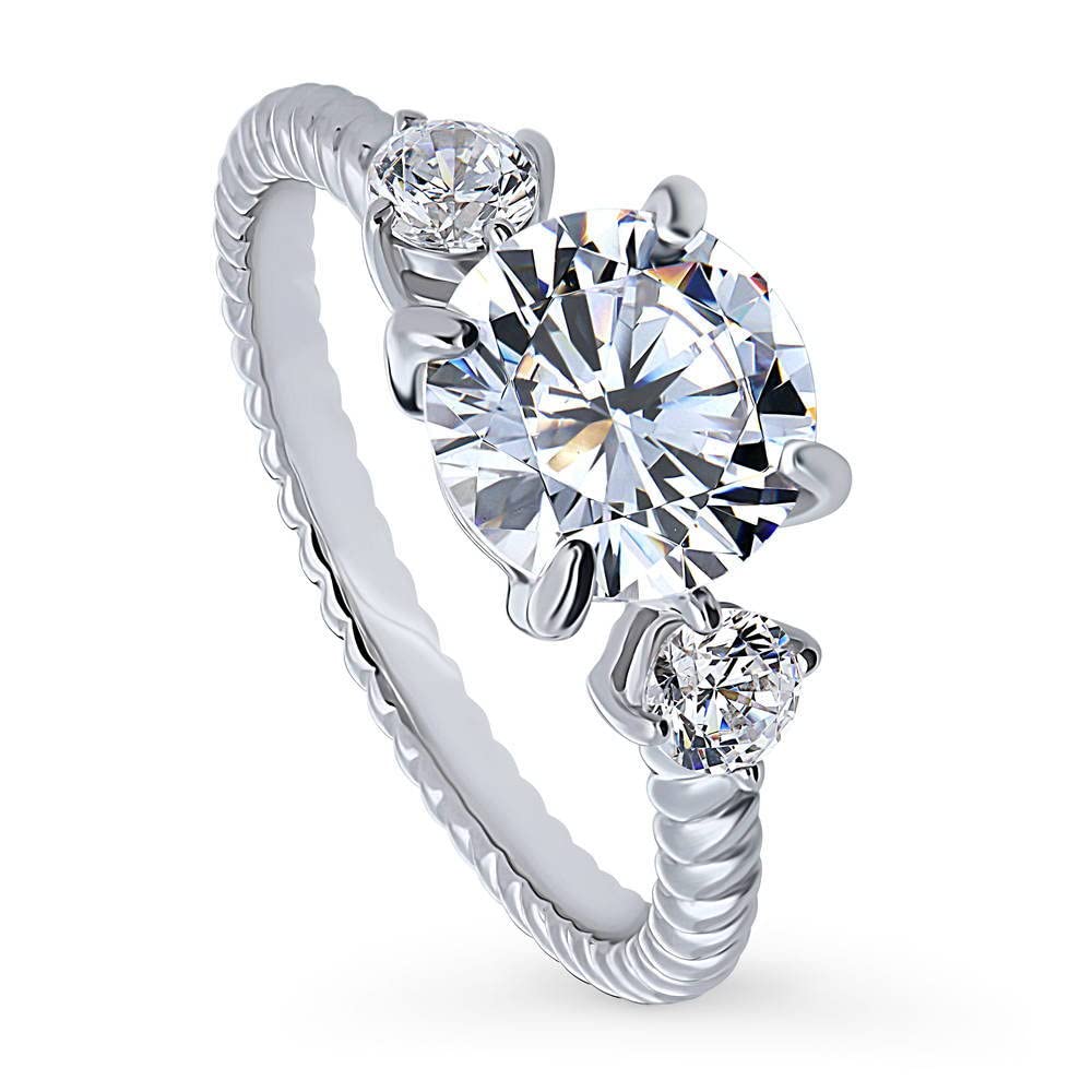 BERRICLE Sterling Silver 3-Stone Wedding & Engagement Ring - 2 Carat Round Cut Cubic Zirconia CZ Woven Band for Women - Rhodium Plated Size 4-10 - Perfect for Proposals, Anniversaries & Special Occasions