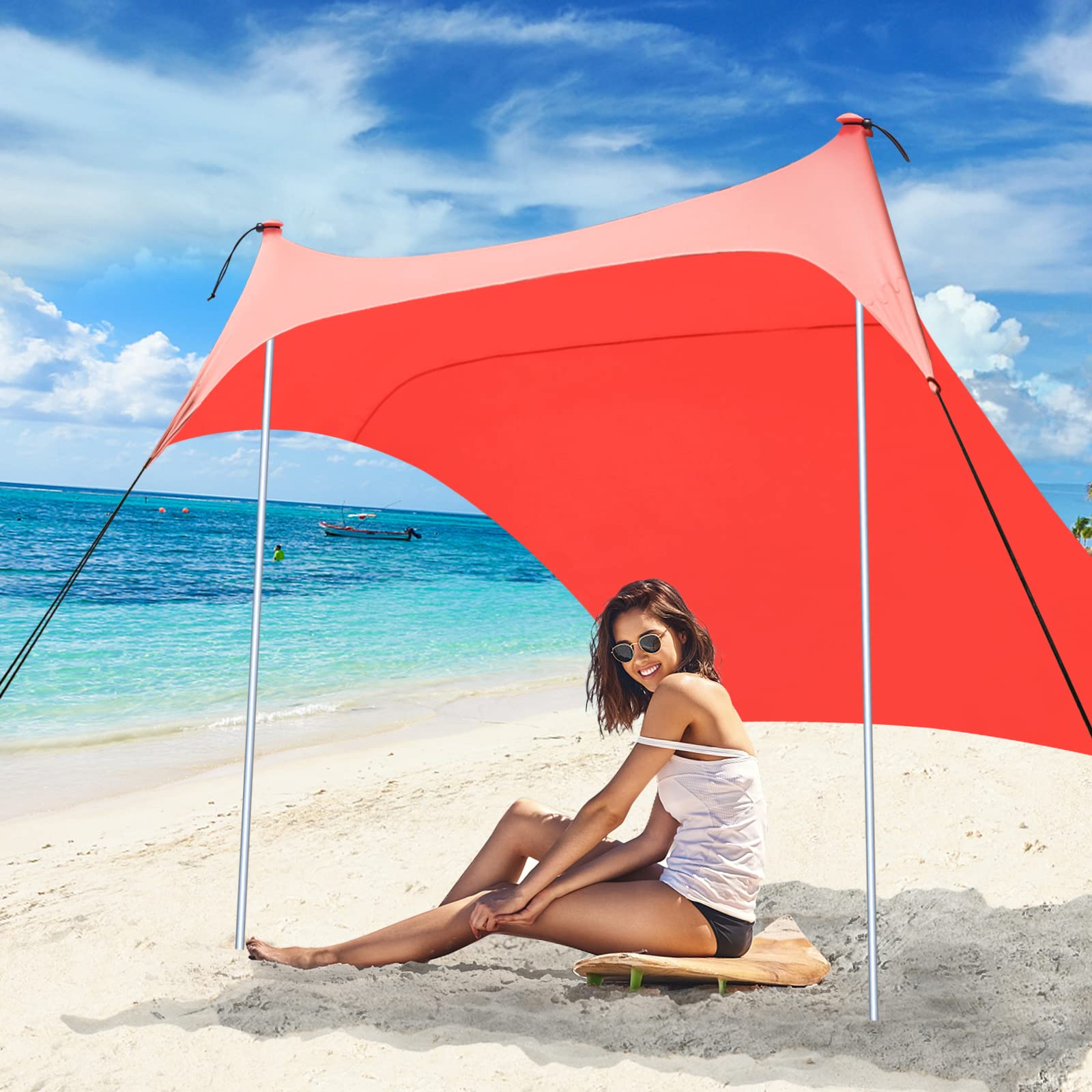 4-5 Person Pop Up Beach Tent with UPF50+ Sun Protection - Portable 7x7 Ft Sun Shelter for Camping, Fishing, Picnics & Outdoor Activities | Includes Carrying Bag (Orange, 2-Pole Design)