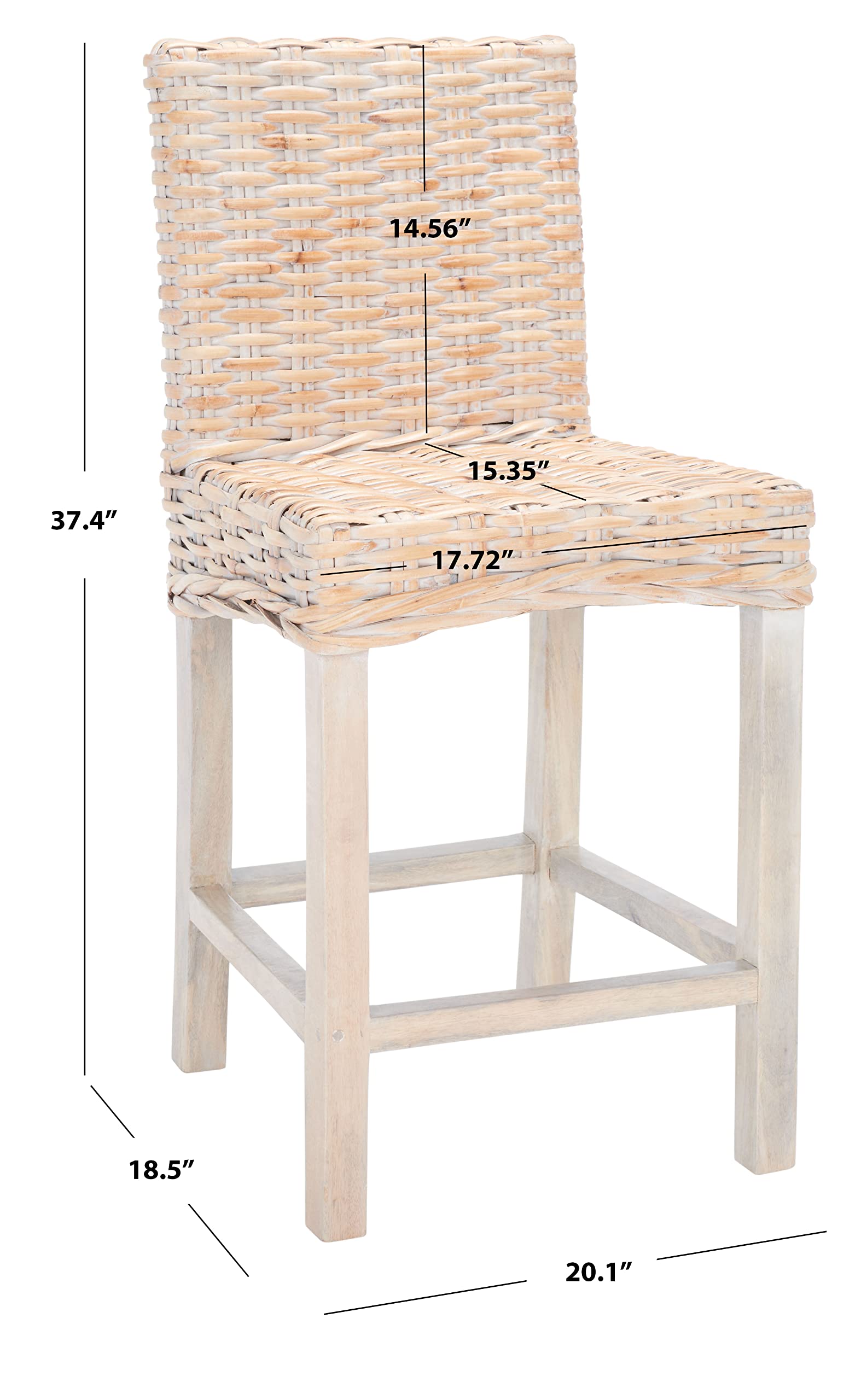 SAFAVIEH Home Tobie Natural White Wash Rattan 24-inch Counter Stool - Modern Farmhouse Kitchen Island Bar Stool for Dining Room & Breakfast Nook