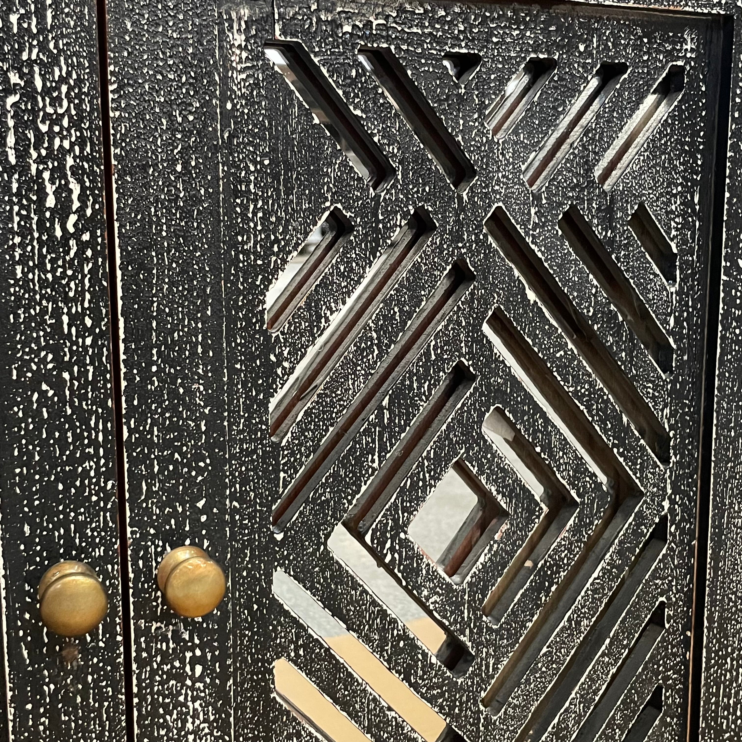 Handcrafted Indian Solid Hardwood Cabinet with 2 Mirror Doors - Black, 81x31x75cm - Elegant Storage for Bedroom, Living Room & Entryway