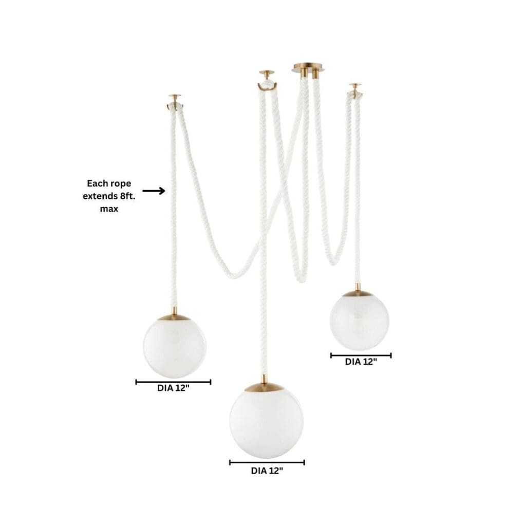 Cyan Design 11621 Rockport 3-Light Pendant - Natural Sisal Rope & Milky Glass Shade - Transitional Aged Brass Finish - Perfect for Kitchen Island, Dining Room, or Entryway Lighting
