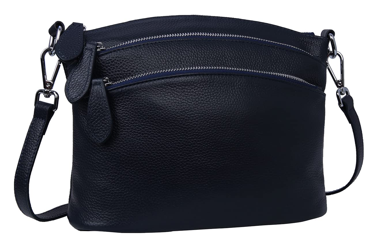 HESHE Women's Leather Crossbody Bag - Small Functional Multi-Pocket Shoulder Purse & Handbag for Everyday Use, Travel, and Work