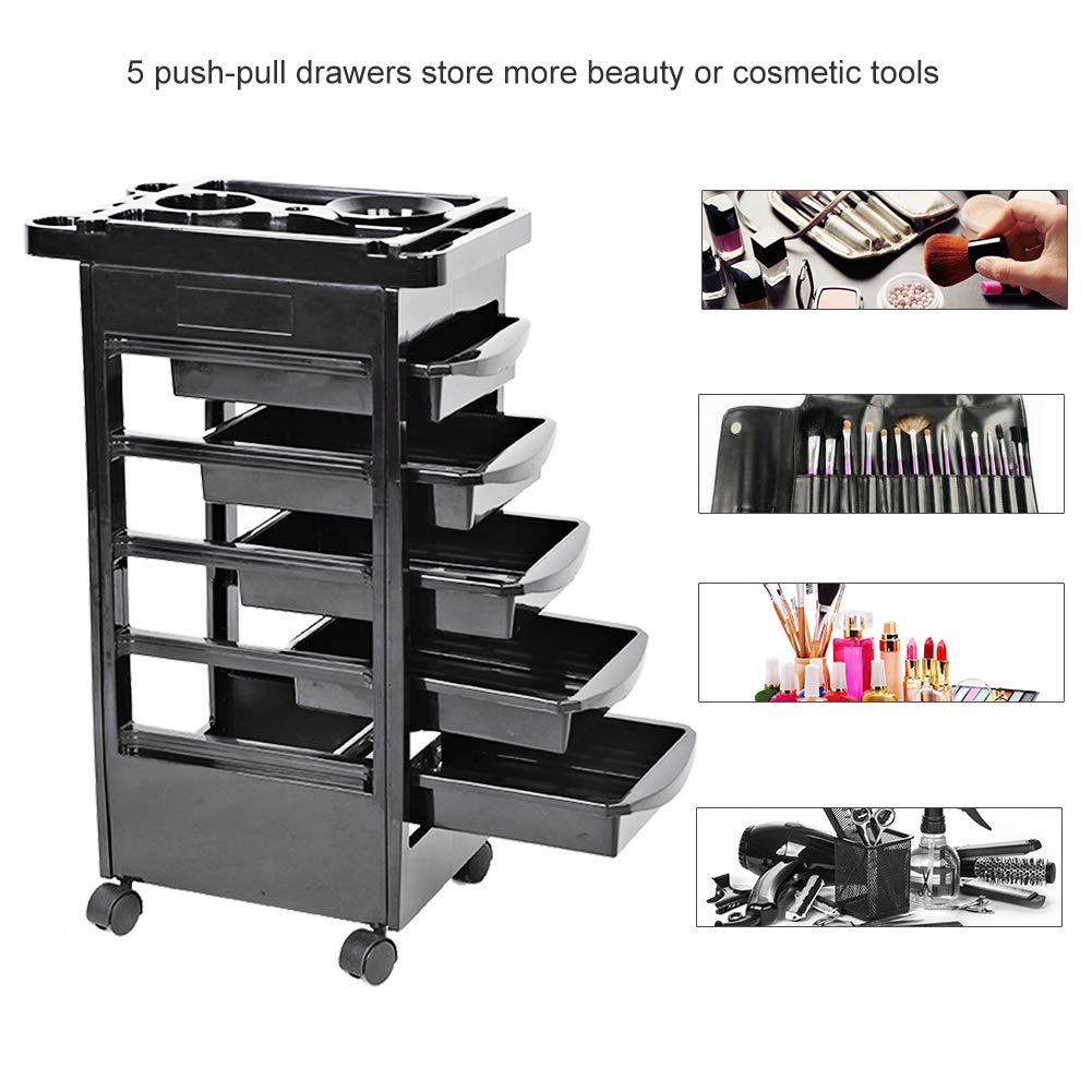 Professional Beauty Salon Rolling Trolley Cart with 5 Drawers - Adjustable Height Hair Salon Storage Organizer for Styling Tools, Scissors & Supplies | Perfect for Salon, Spa & Home Use