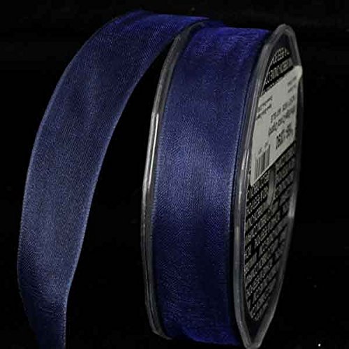 Premium Navy Blue Wired Crystal Organdy Craft Ribbon - 1 Inch x 27 Yards for Gift Wrapping, Wedding Decorations & DIY Projects