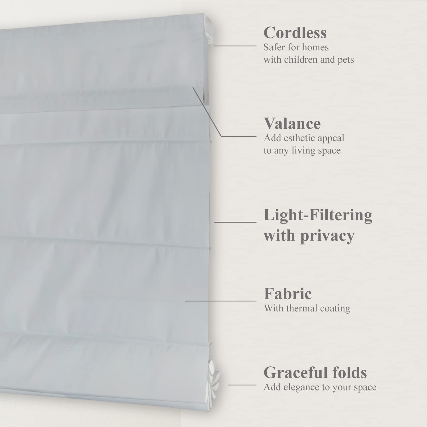 CHICOLOGY Custom Roman Shades for Windows - Light Filtering Room Darkening Window Treatments, 52.25 x 48 Inches (WxH), Daily Grey - Perfect for Living Room, Bedroom & Home Office