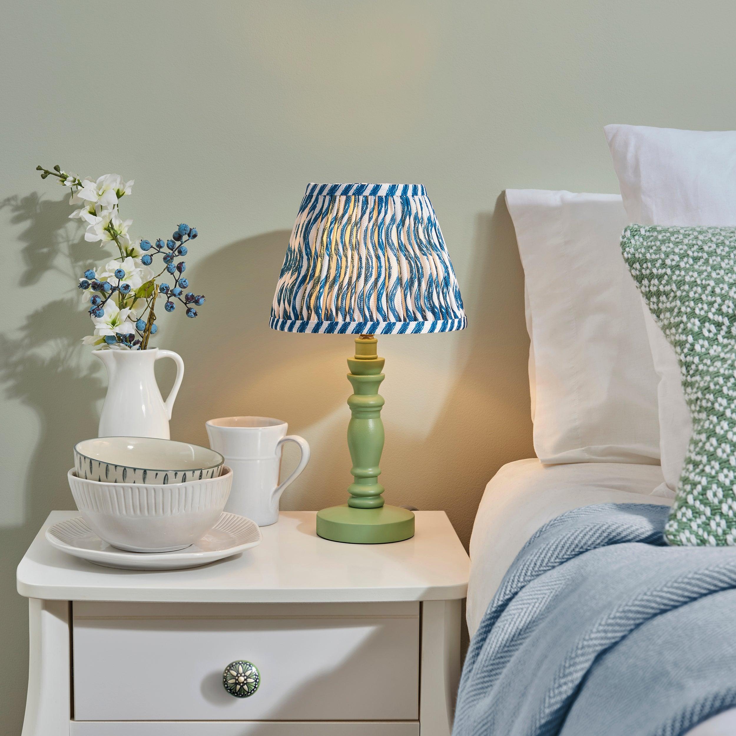 Bibury Green Table Lamp with 20cm Ripple Marlin Blue Shade - Perfect for Bedroom, Living Room, and Office Decor
