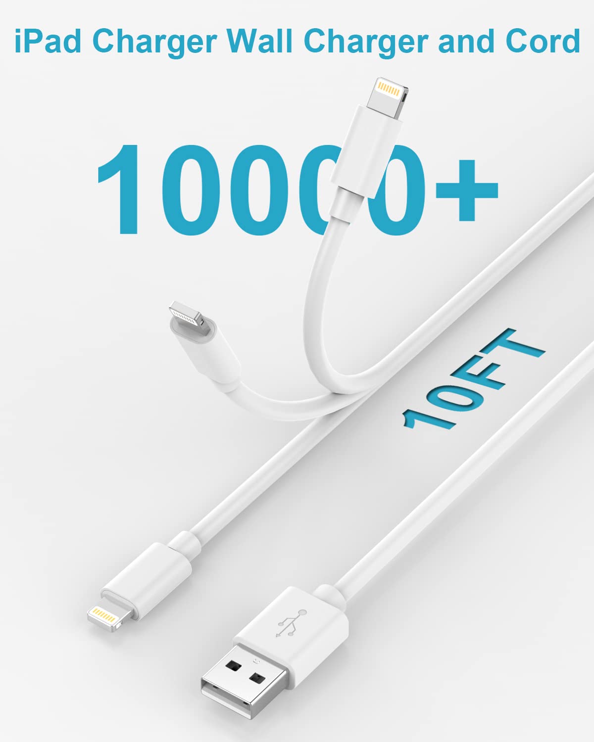 Apple Certified 12W Fast Charger Block & 10ft Lightning Cable (2-Pack) - Compatible with iPad 7th/8th/9th Gen, iPad Air, iPad Mini & iPhone - Perfect for Home, Office & Travel Charging