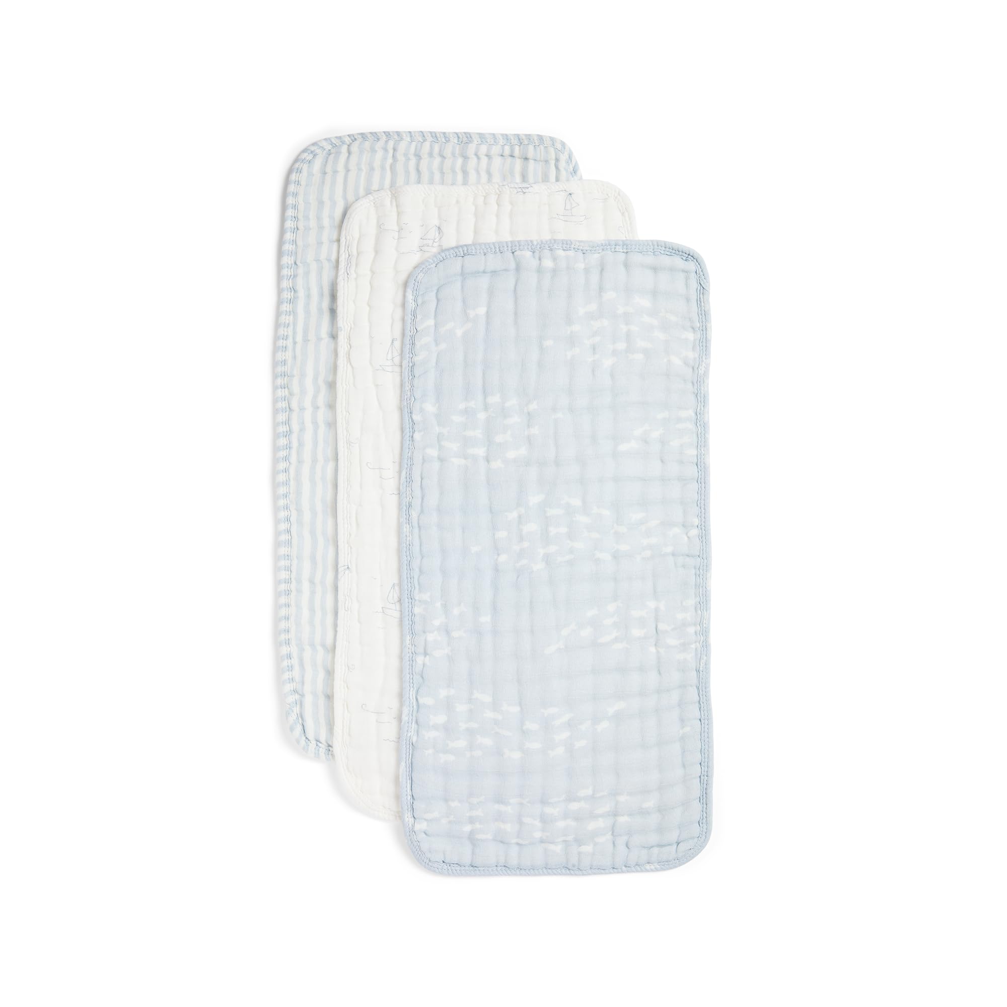 Organic Baby Burp Cloths Set of 3 - 100% Soft Muslin Cotton for Newborns (Powder Blue & Cream) | Gentle on Skin, Perfect for Feeding, Spit-Up & Nursing Essentials