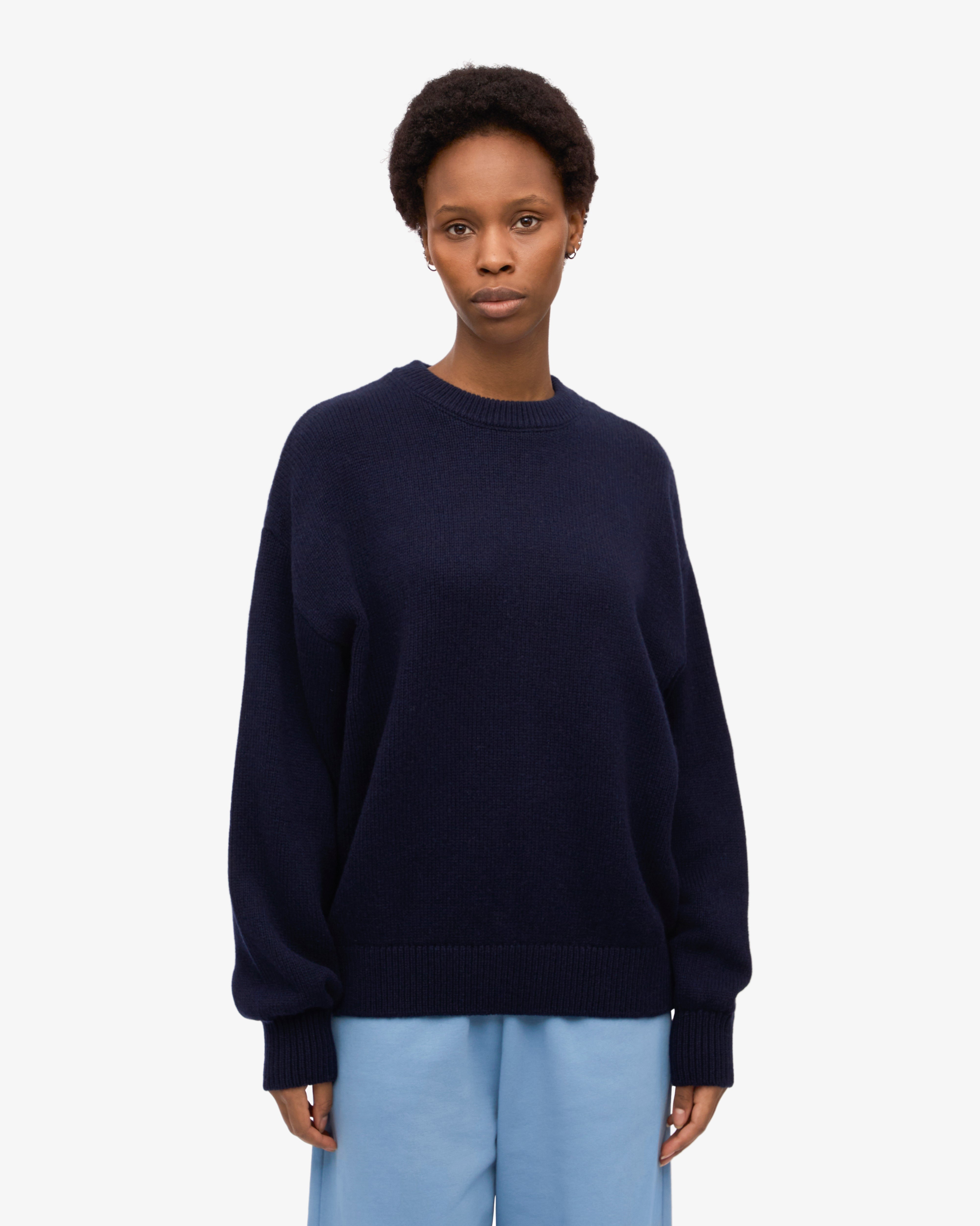 Premium Oversized Merino Wool Sweater for Women - Soft & Warm Navy Blue Crewneck Pullover - Perfect for Winter, Fall & Cozy Home Wear