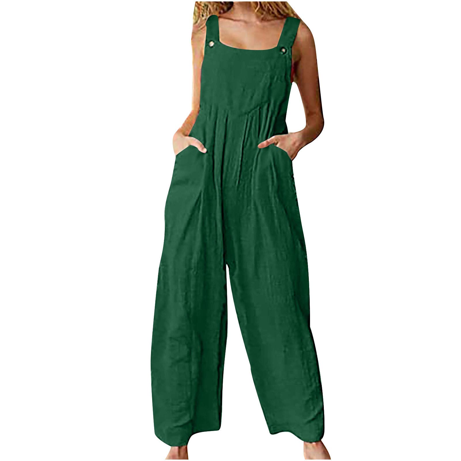 YRAETENM Women's Loose Fit Overalls - Summer Sleeveless Jumpsuit with Floral Print, Wide Leg & Pockets - Casual Outfit for Picnics, Beach & Outdoor Activities