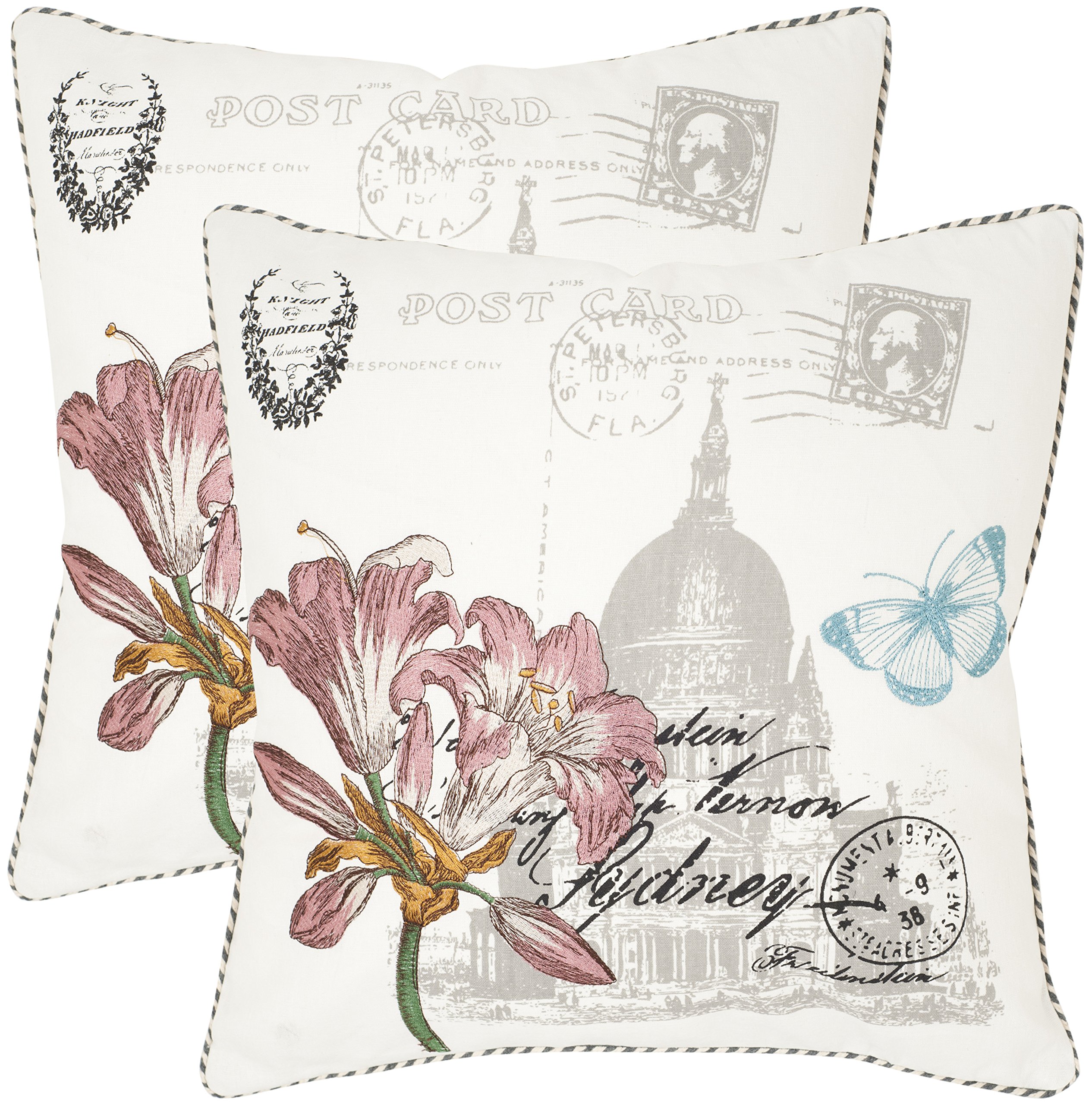 Safavieh Gloria White Decorative Throw Pillows 22x22 Inch Set of 2 - Soft Luxury Couch Pillows for Living Room Sofa, Bedroom Decor & Home Accents