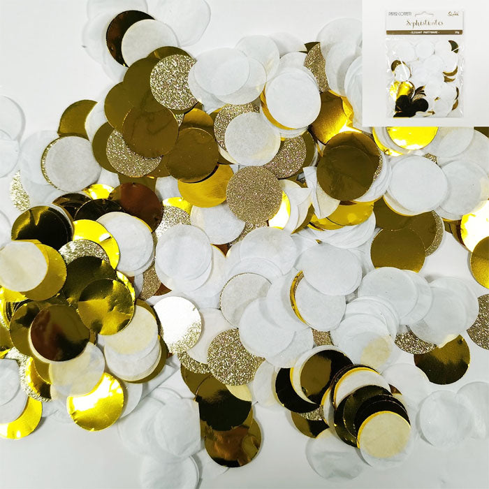 Gold & White Paper Confetti for Weddings, Parties, Baby Showers - Bulk Biodegradable Confetti for Celebrations & Events