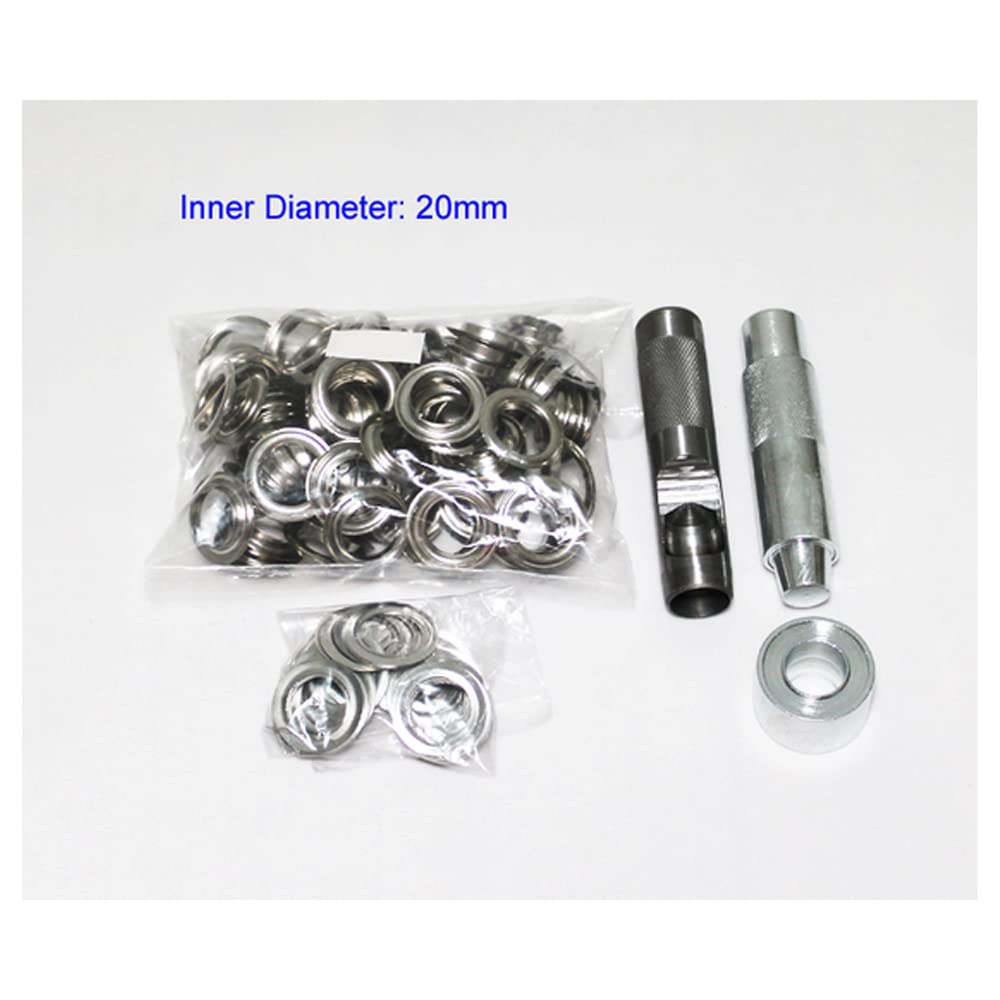 100-Piece Silver Eyelet and Grommet Kit (4mm-20mm) with Punch Die Tool Set - Metal Buttons for DIY Leather Craft, Clothing, Shoes, Belts & Bags - Perfect for Leatherworking, Costume Design & Home Repair Projects