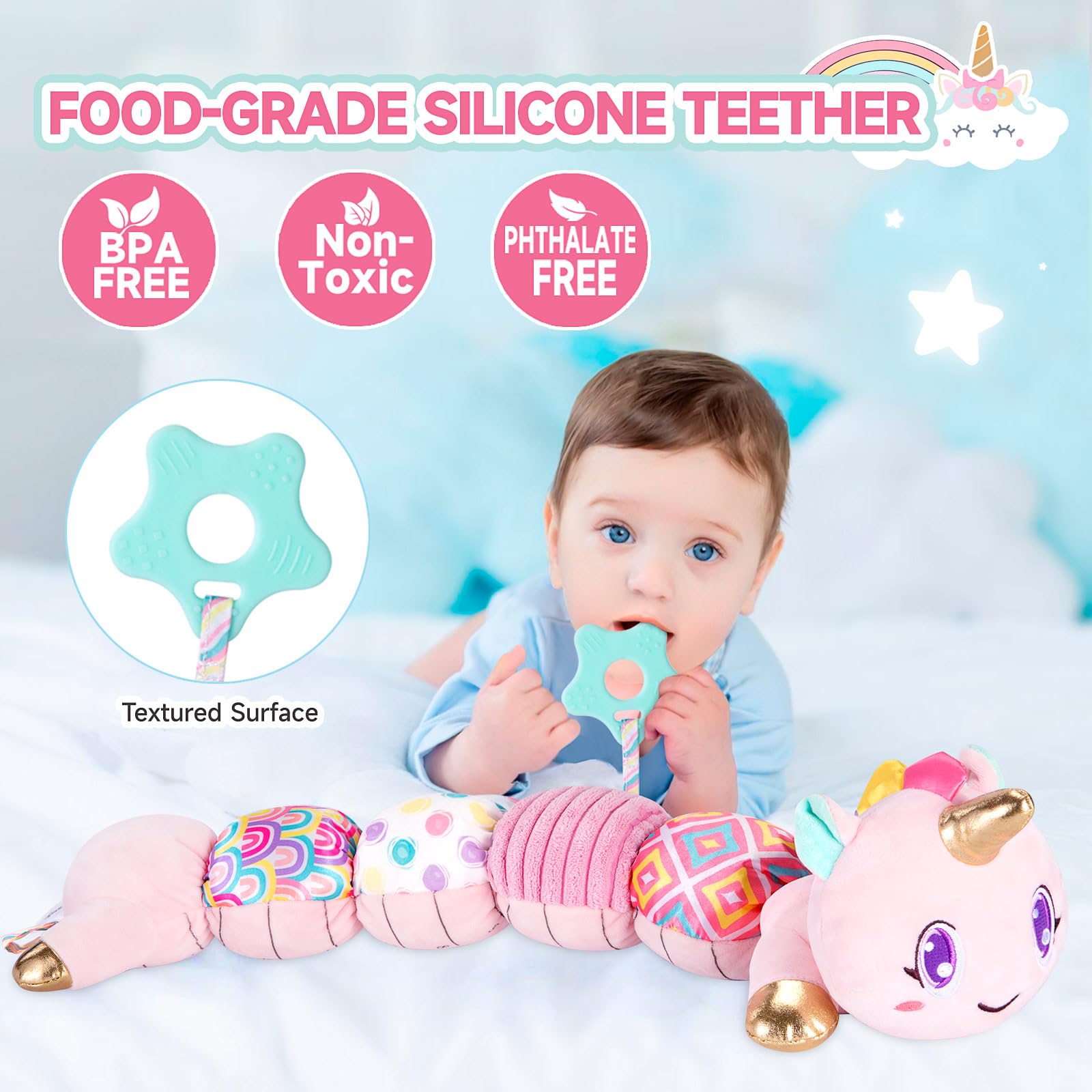 Best Musical Baby Toys for 6-12 Months - Sensory Crinkle & Rattle Developmental Toys for Newborns & Infants 0-12 Months | Perfect for Tummy Time, Christmas Gifts & Baby Girl Nursery (Pink) - Encourages Early Learning & Motor Skills Development