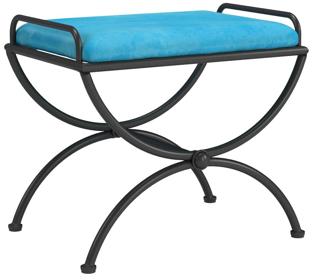International Caravan Iron Vanity Stool with Microsuede Cushion in Aqua Blue - Perfect for Makeup Vanity, Dressing Table, Bedroom Decor & Bathroom Seating