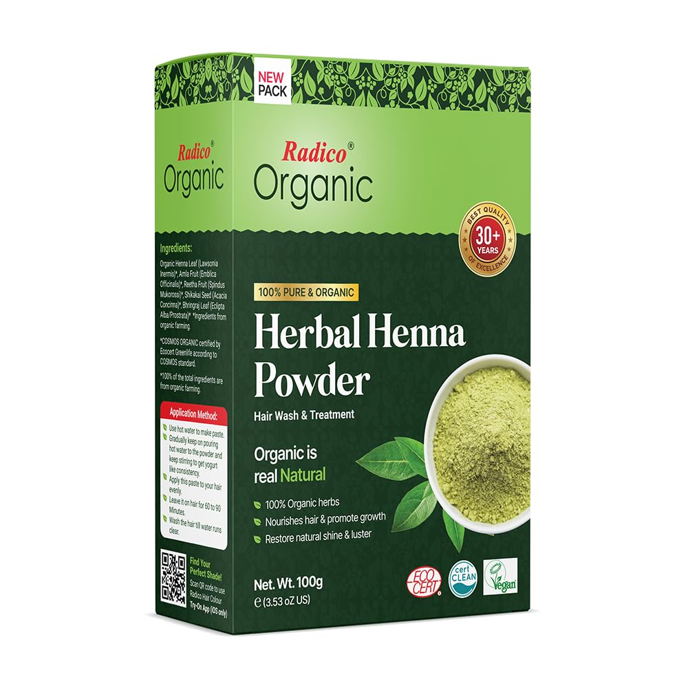 Radico Organic Herbal Henna Hair Treatment Powder - 100% Natural & Chemical-Free for Soft, Shiny, Healthy Hair | Anti-Hair Loss, Damage Repair, Dandruff Prevention | Perfect for At-Home Hair Care & Salon-Quality Results