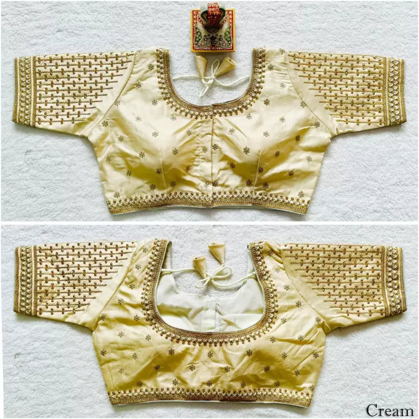 Elegant Cream Silk Embroidered Blouse for Women - Wedding Guest Dress & Party Wear (Design 1222) | Perfect for Bridal Showers, Cocktail Parties & Formal Events