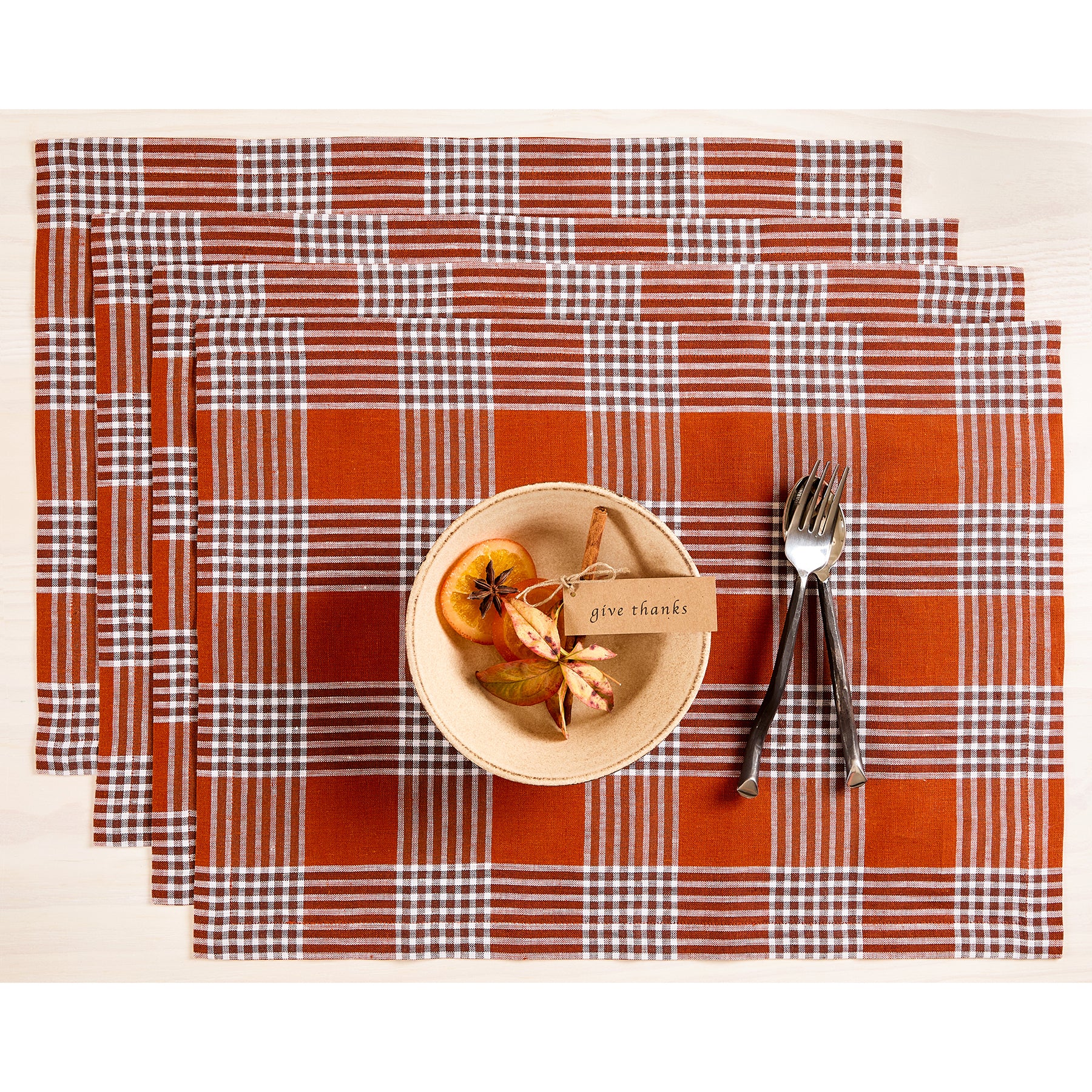 Glen Check Cotton Placemats Set of 4 - Premium Table Mats for Dining Room Decor, Kitchen Table Setting & Holiday Dinner Parties