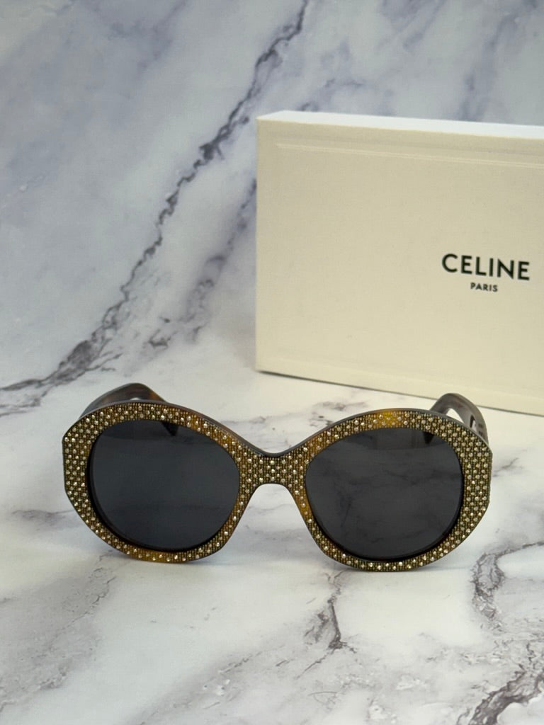 Celine CL4240IS Havana Brown Crystal Sunglasses for Women - Luxury Designer Shades with UV Protection, Perfect for Beach, Travel & Fashion Outfits