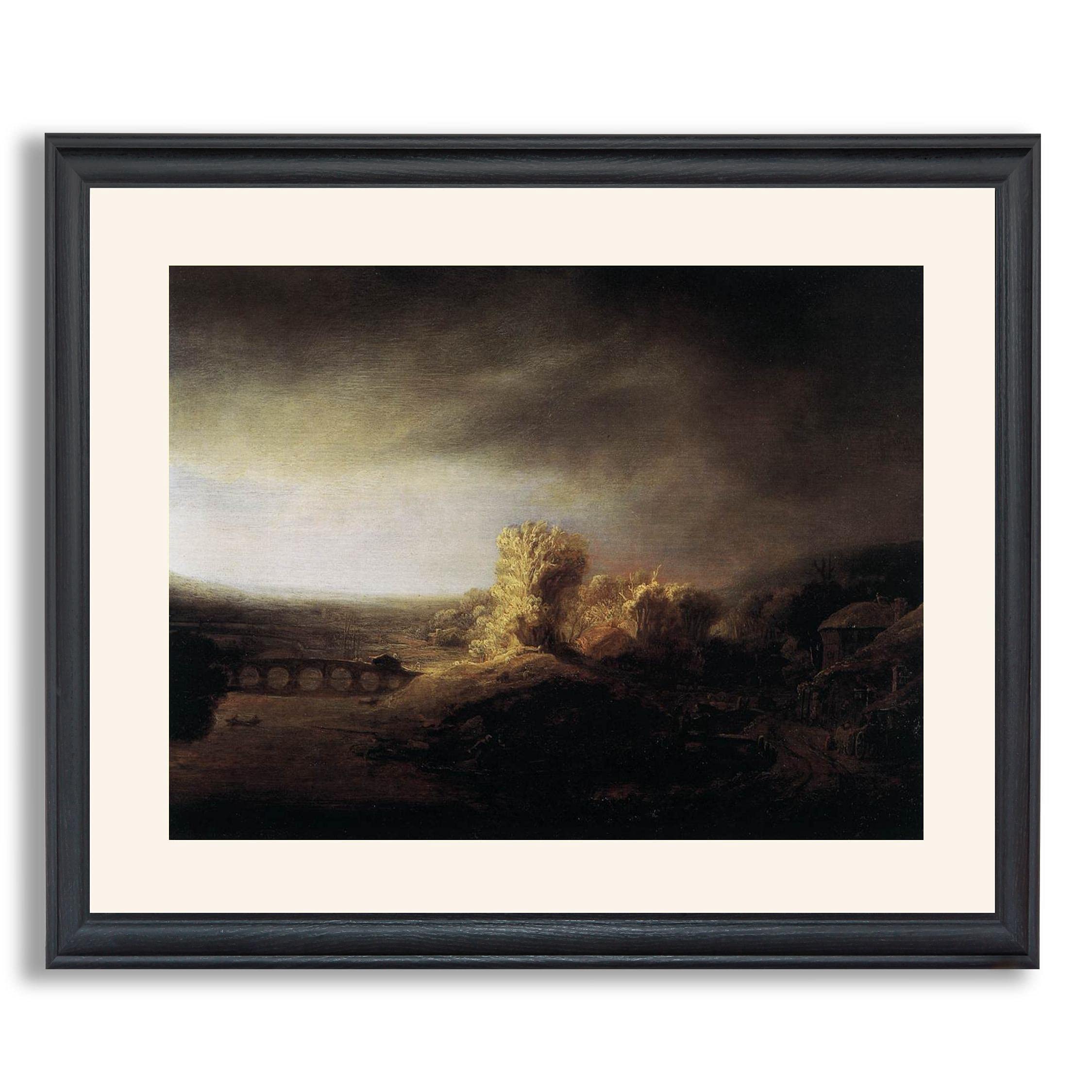Van Rijn Rembrandt Landscape with Long Arched Bridge Framed Art Print - Premium Wall Decor for Home & Office - Museum Quality Reproduction Painting in Wood Frame - Perfect for Living Room, Bedroom or Office Decoration