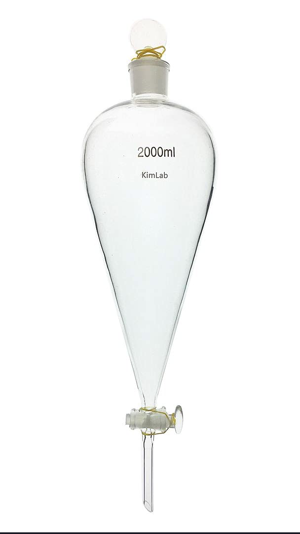 2000ml Glass Conical Separatory Funnel with Glass Stopcock - Lab Equipment for Essential Oil Extraction, Chemistry Experiments & Liquid Separation