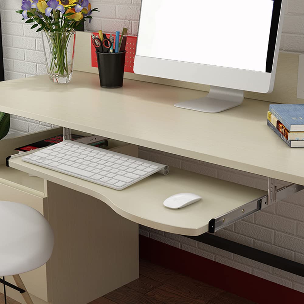 LKP Office Desk Keyboard Tray - Under Desk Slide-Out Wooden Keyboard Drawer Platform in Maple/Light Walnut | Ergonomic Workspace Solution for Home & Office Computers